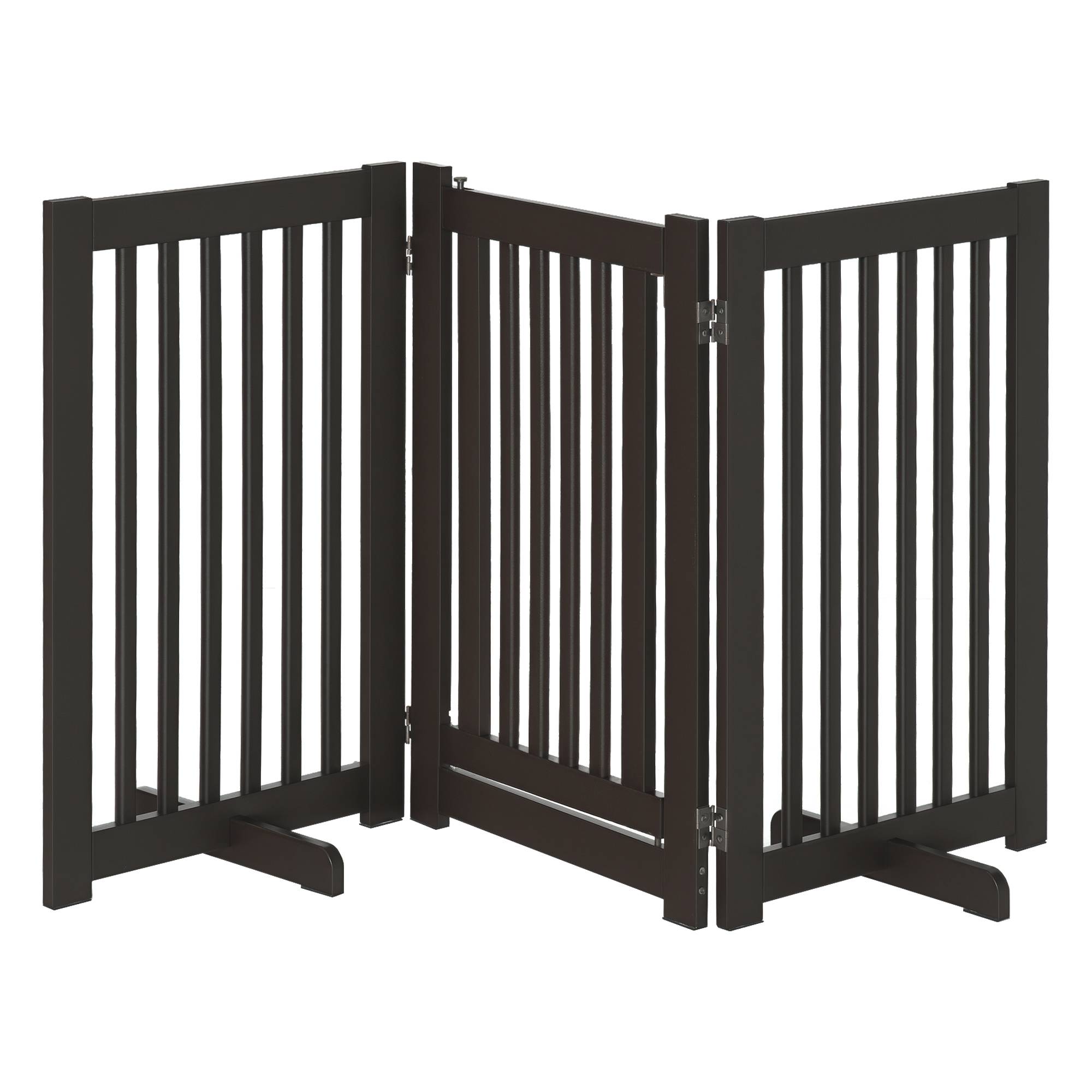 Sans Marque - Barrière autonome réglable avec pieds, 155x76 cm, pliable, pour escaliers, portes, cuisine, 3 panneaux, brun foncé - Image 1