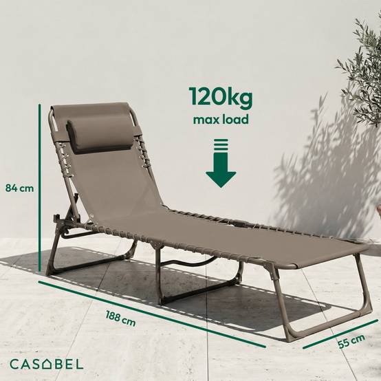 Lot de 2 Chaises Longues Pliantes taupe, inclinables CASABEL - Image 2