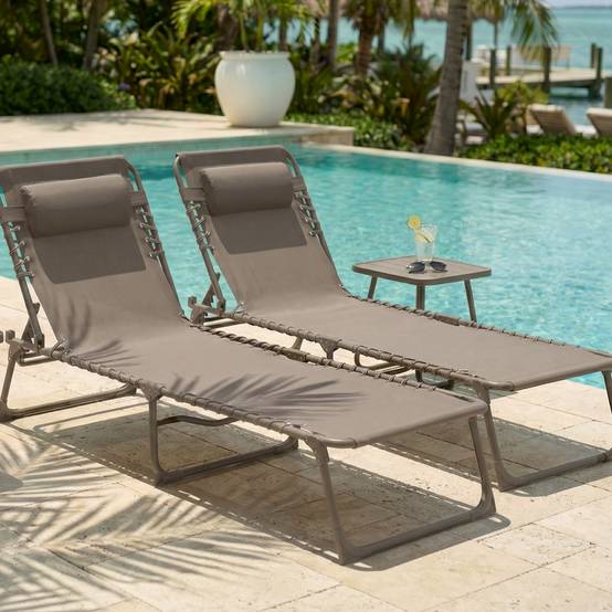 Lot de 2 Chaises Longues Pliantes taupe, inclinables CASABEL - Image 1