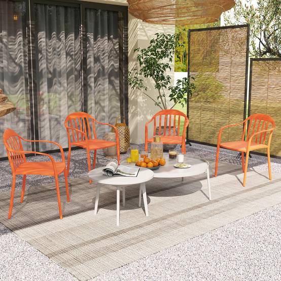 Lot de 4 chaises de jardin en plastique empilables avec accoudoirs, capacité 120 kg, meubles extérieurs pratiques - Image 8