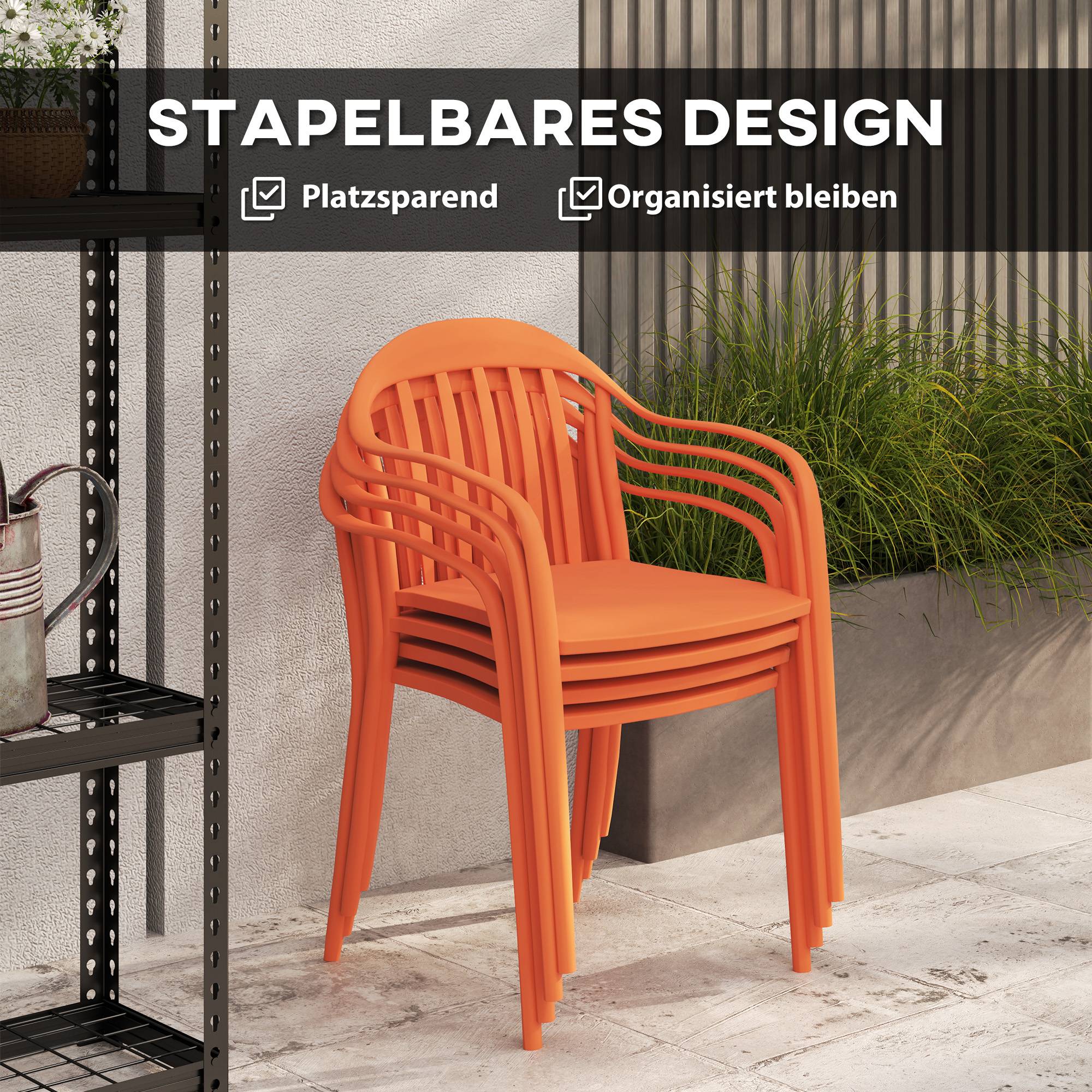 Lot de 4 chaises de jardin en plastique empilables avec accoudoirs, capacité 120 kg, meubles extérieurs pratiques - Image 5