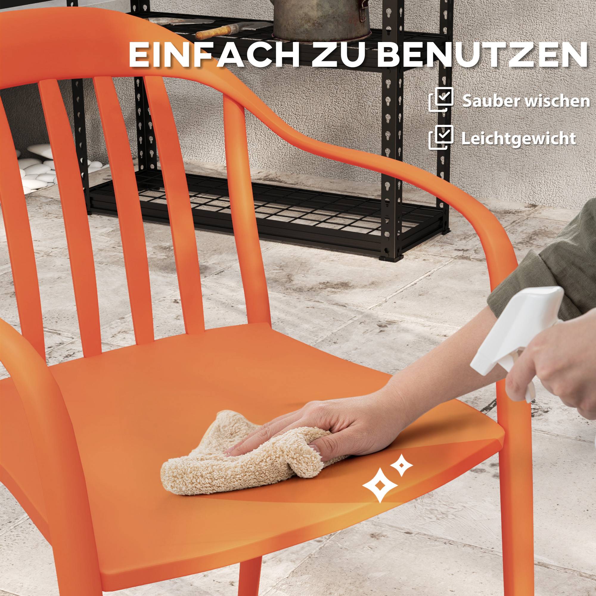 Lot de 4 chaises de jardin en plastique empilables avec accoudoirs, capacité 120 kg, meubles extérieurs pratiques - Image 6