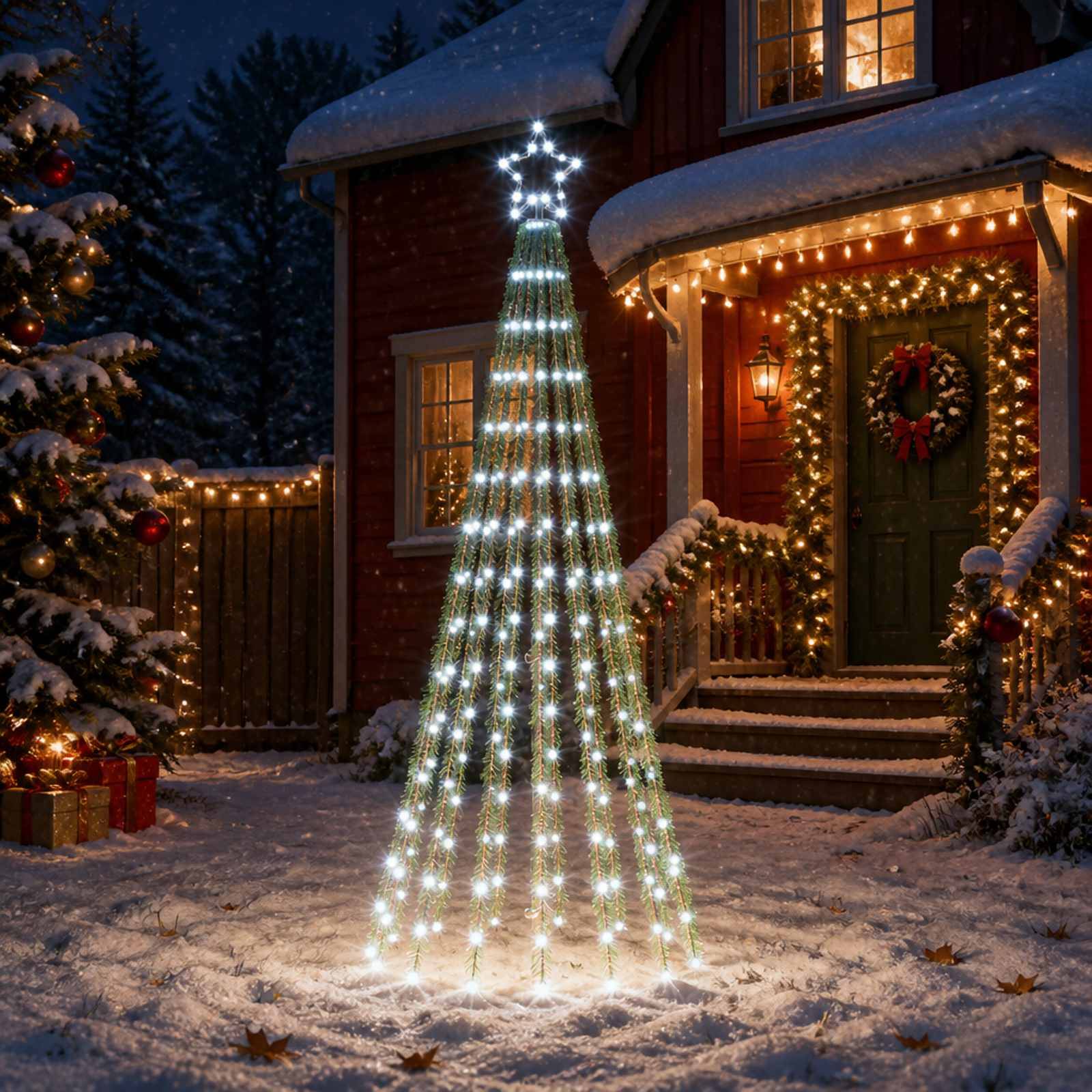 Vidaxl - Arbre de Noël LED 180 cm 255 LED Blanc froid Acier Noir vidaXL 42050825 - Image 1