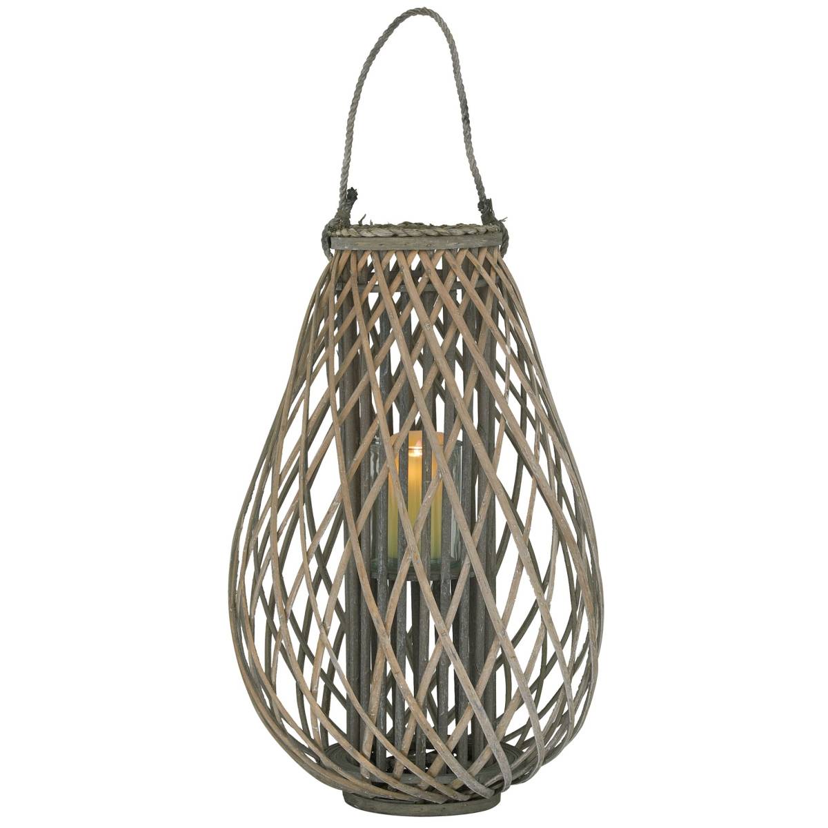 Aubry Gaspard - Lanterne goutte en osier gris et verre Hauteur 65 cm - Image 1