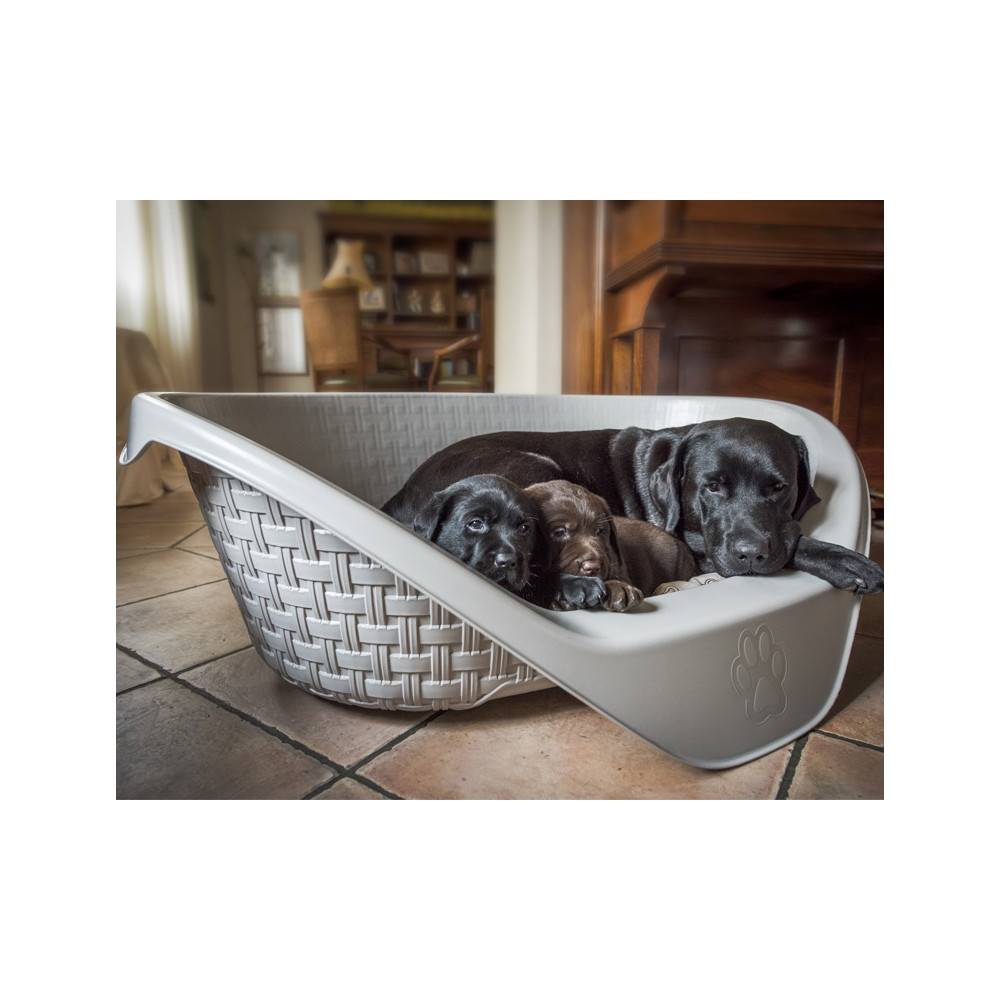 corbeille aspect rotin 60 x 44 x 21 cm H gamme Nido couleur gris clair pour chien - Image 2