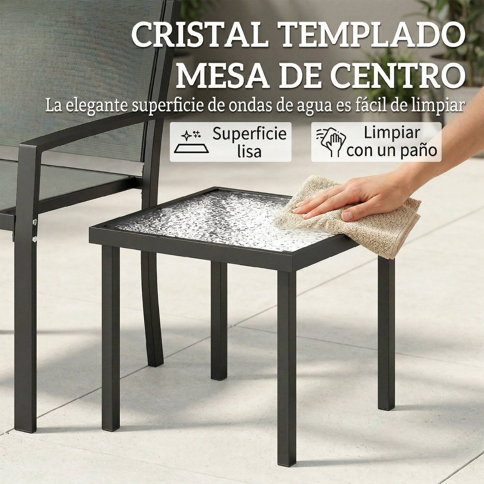 Ensemble table et chaises de terrasse extérieure 3 pièces avec 2 chaises textilène et table verre trempé gris clair - Image 9