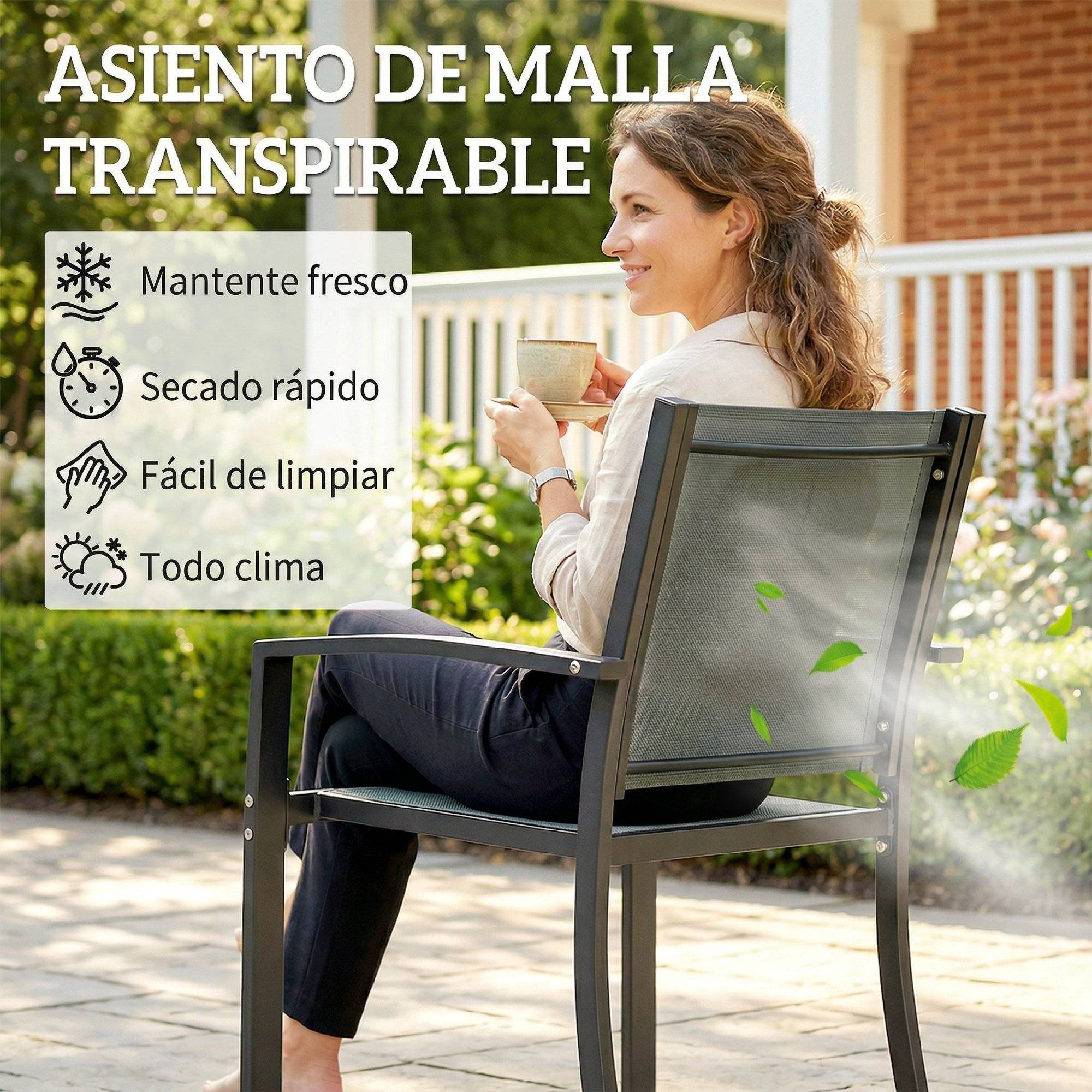 Ensemble table et chaises de terrasse extérieure 3 pièces avec 2 chaises textilène et table verre trempé gris clair - Image 8