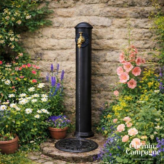 Fontaine de jardin extérieur cylindrique en fonte noire 90cm Chemin de campagne - Image 2