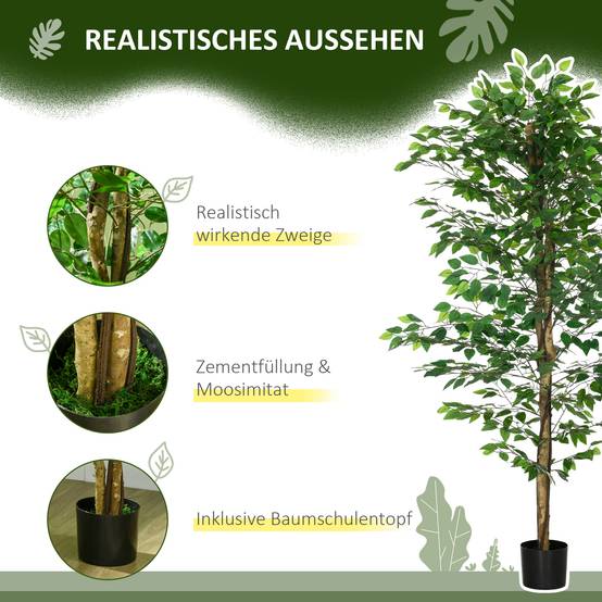 Faux ficus, réaliste, facile d'entretien, pot inclus, 180 cm, vert - Image 6