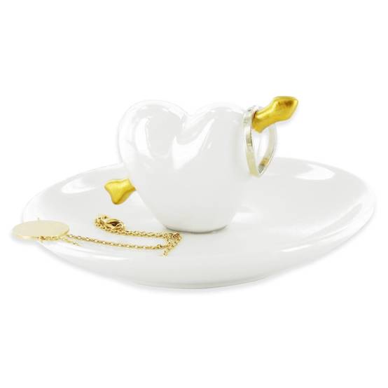 The Home Deco Factory - Porte Bijoux en Céramique "Cœur" 10cm Blanc - Image 1