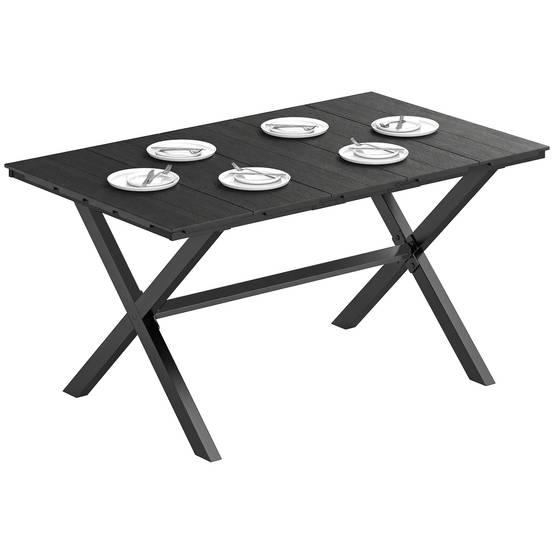 Table noire PEHD métal 150x90x74cm 6 places jardin - Image 1