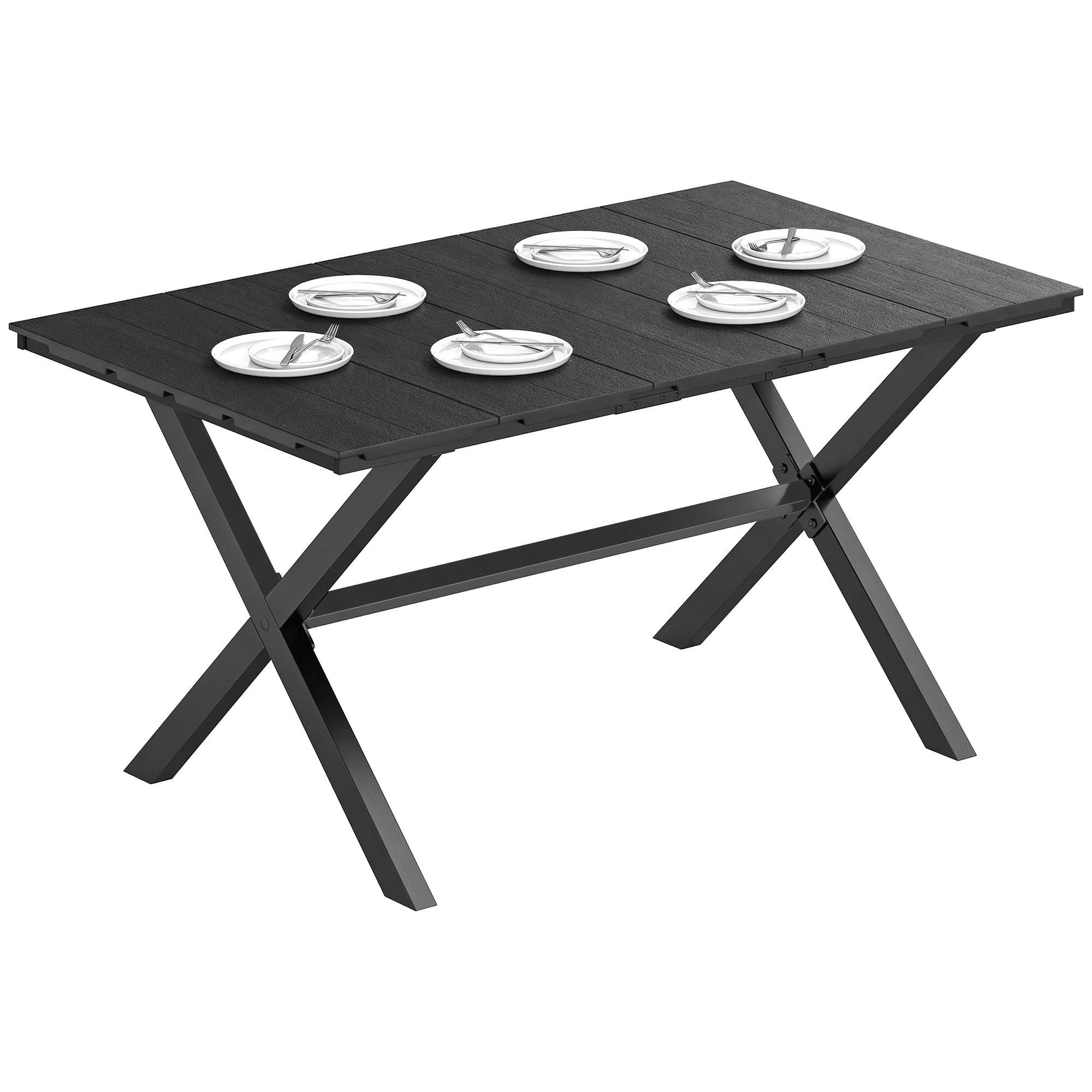 Table noire PEHD métal 150x90x74cm 6 places jardin - Image 1