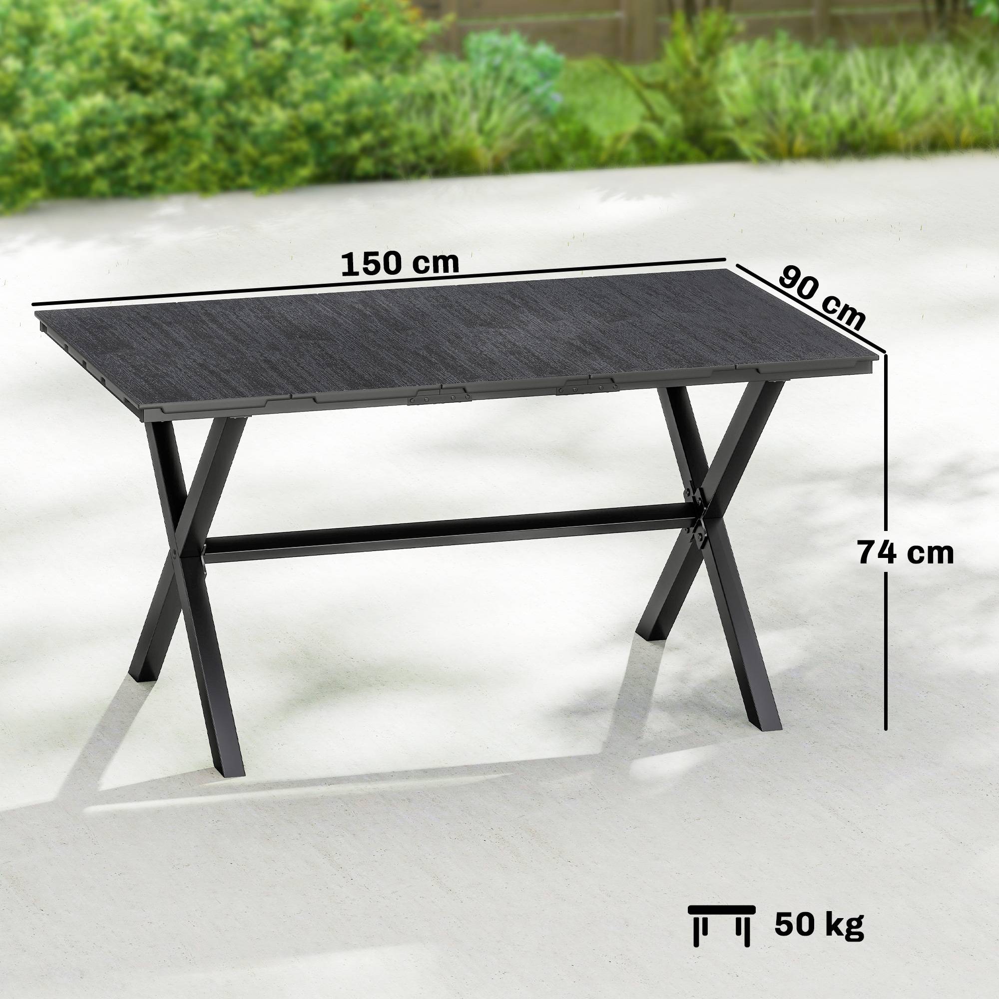 Table noire PEHD métal 150x90x74cm 6 places jardin - Image 5