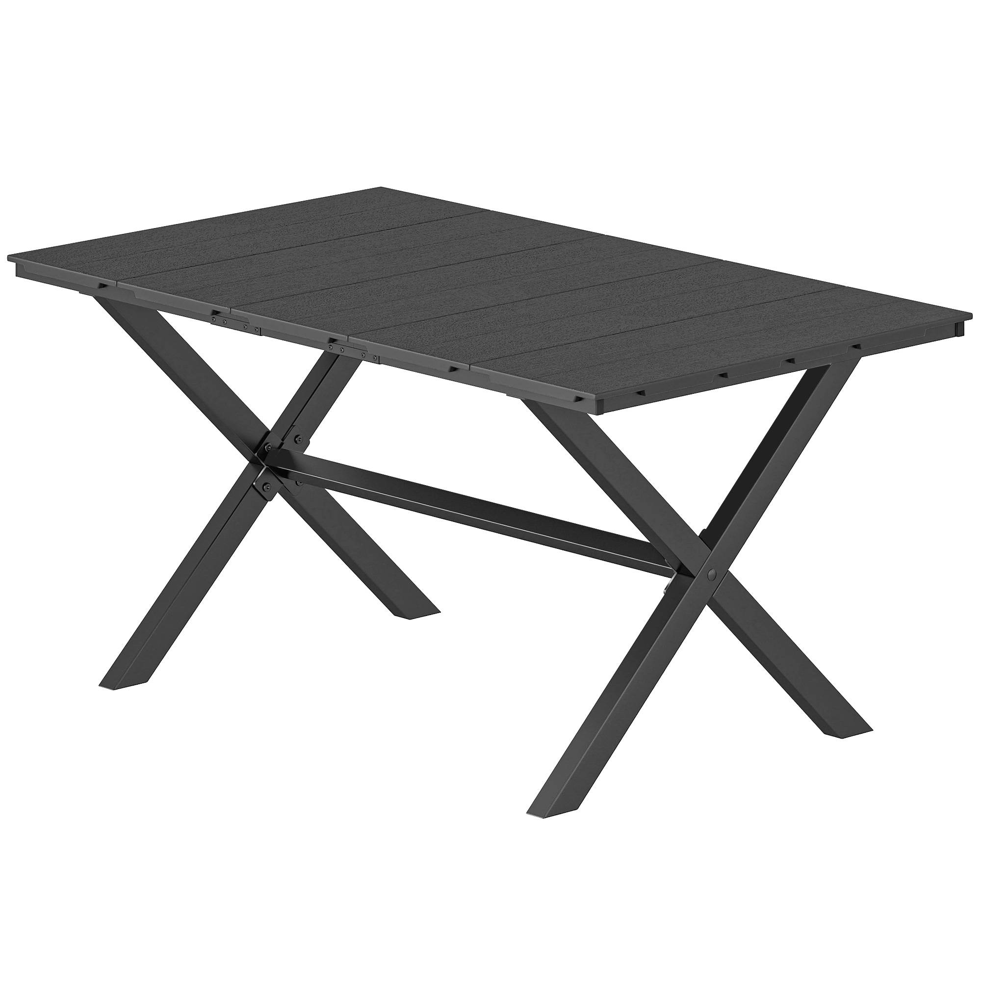 Table noire PEHD métal 150x90x74cm 6 places jardin - Image 2