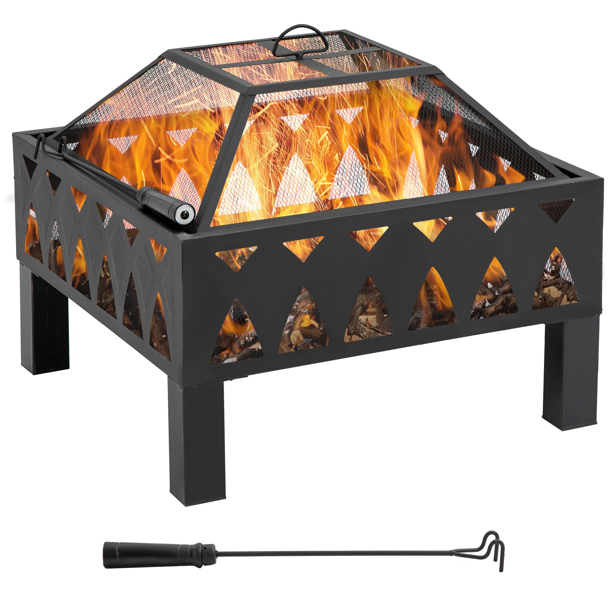 Outsunny - Brasero cheminée foyer extérieur dim. 66L x 66l x 58H cm couvercle tisonnier métal noir - Outsunny - Image 1