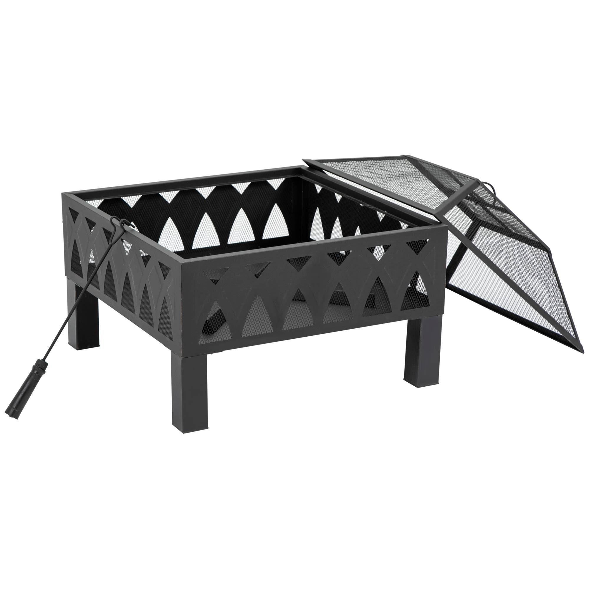 Outsunny - Brasero cheminée foyer extérieur dim. 66L x 66l x 58H cm couvercle tisonnier métal noir - Outsunny - Image 2