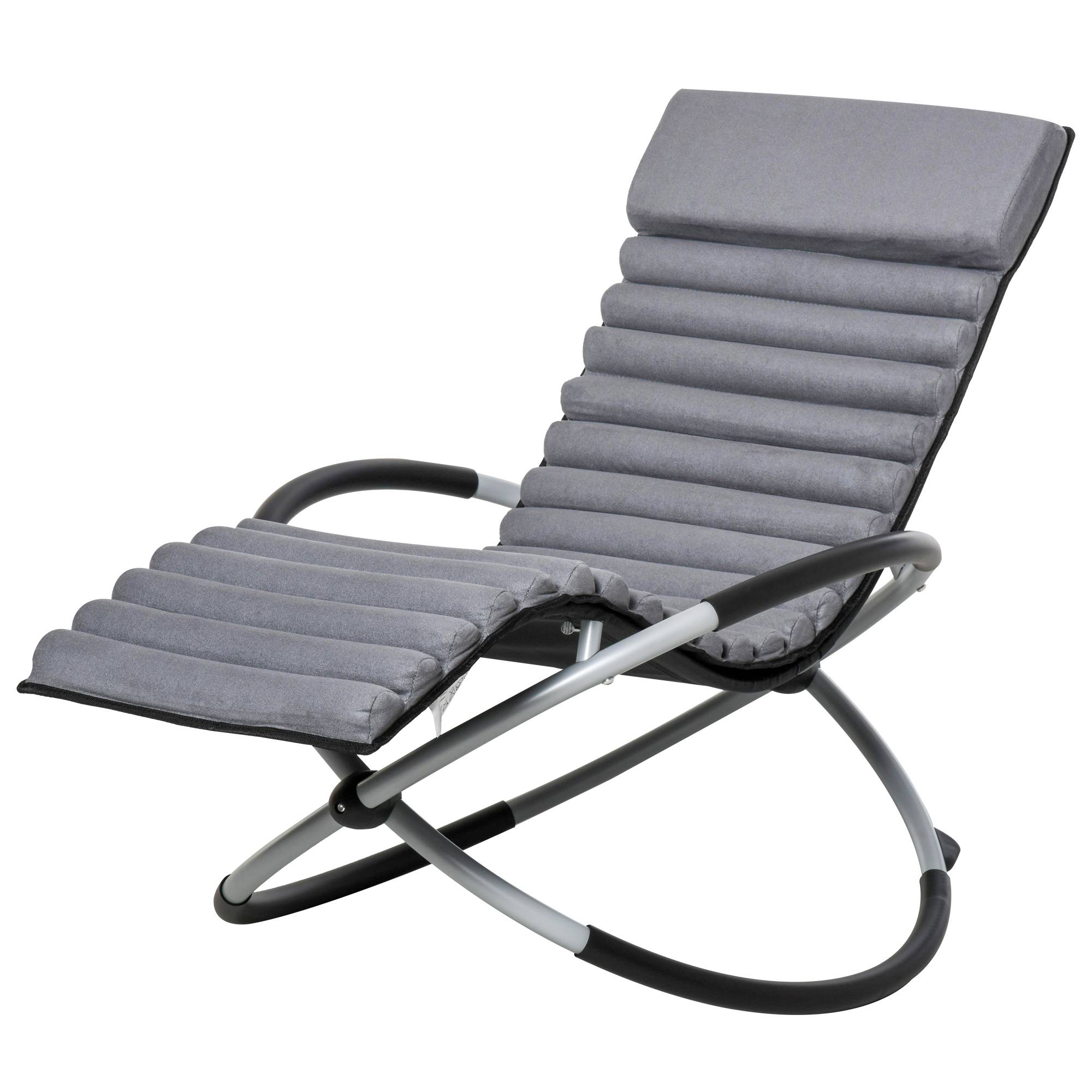 Chaise Longue à Bascule Pliable Rocking Chair avec Matelas revêtement Aspect Daim métal textilène Gris Noir - Image 1