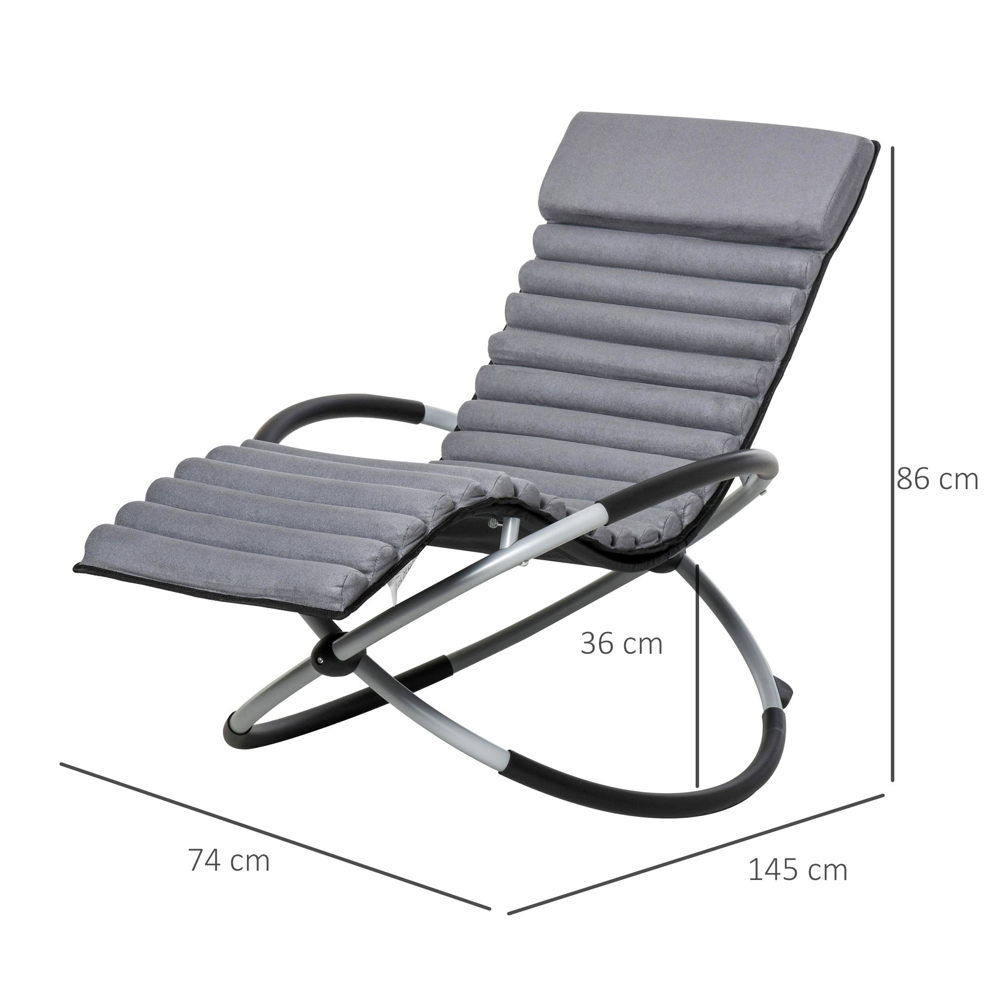 Chaise Longue à Bascule Pliable Rocking Chair avec Matelas revêtement Aspect Daim métal textilène Gris Noir - Image 4