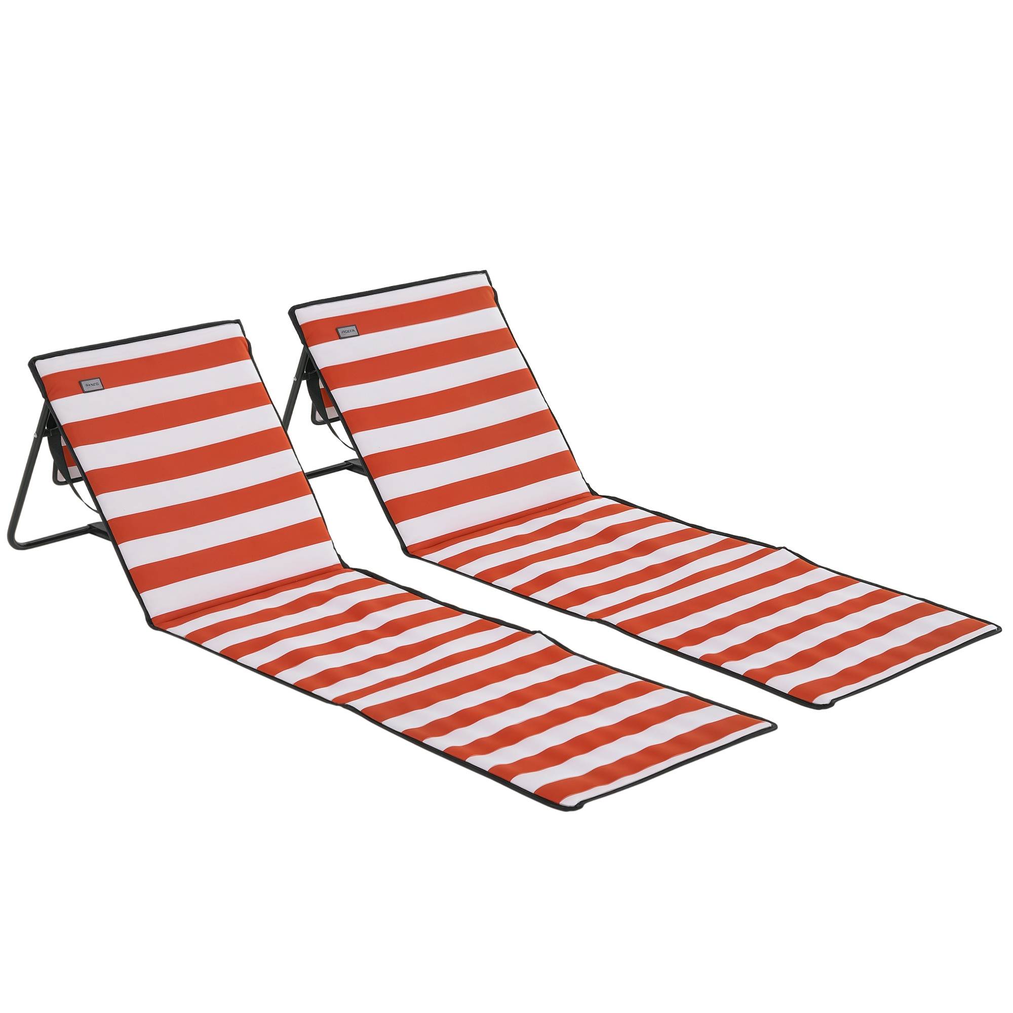 Lot de 2 tapis de plage pliables avec dossier inclinable et sangle de transport 142 x 51 x 40 cm Rouge et blanc - Image 1