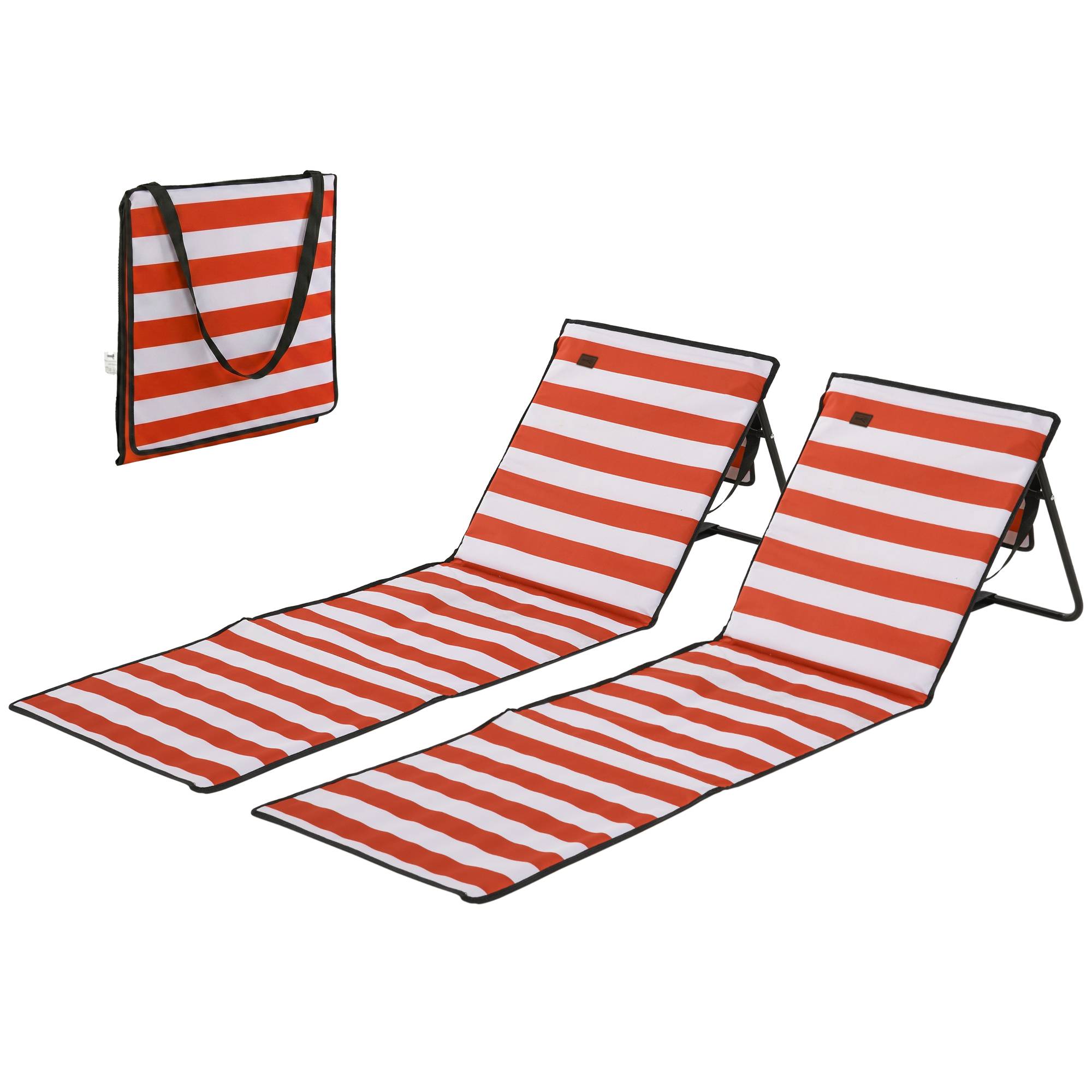 Lot de 2 tapis de plage pliables avec dossier inclinable et sangle de transport 142 x 51 x 40 cm Rouge et blanc - Image 2