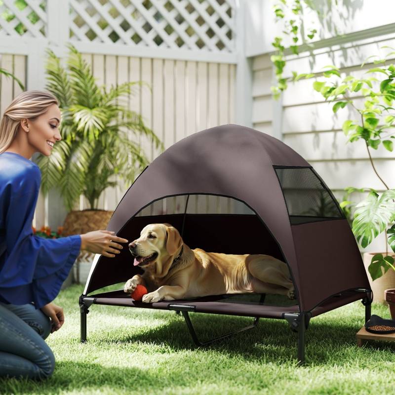 Lit chien extérieur surélevé avec toit 91 x 76 x 90 cm polyester - PANGIVO - Image 2