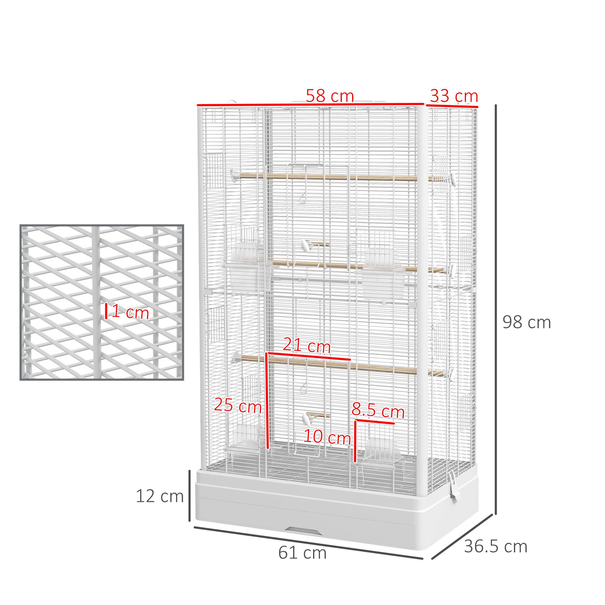 Sans Marque - Cage à oiseaux avec plateau amovible et perchoirs, volière pour perroquet, 61 x 36,5 x 98 cm, blanche - Image 5