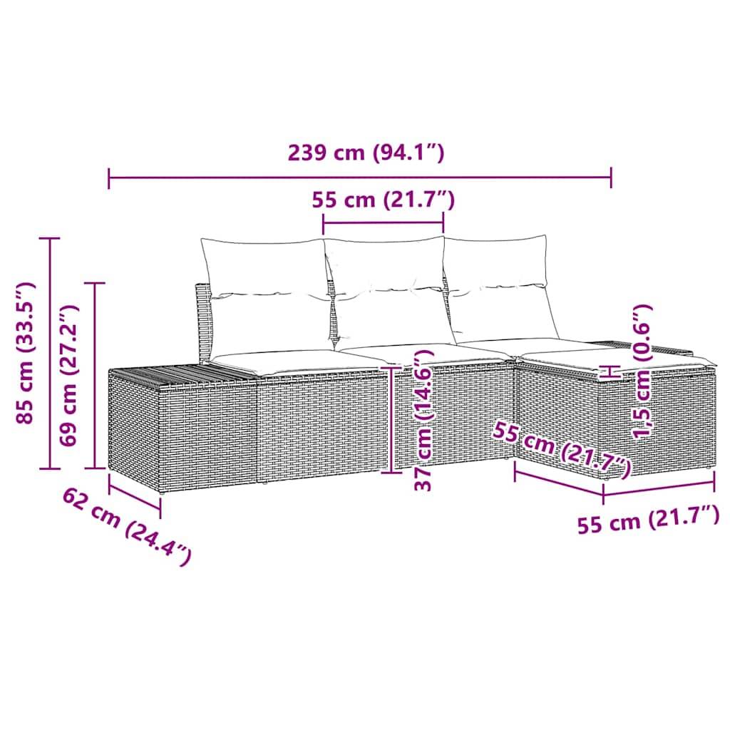 ComfortXL - Petit Salon de Jardin 4 Pièces Résine Tressée Table Basse Rangement Intégré Balcon Noir et Crème – ComfortXL Outdoor Living - Image 8