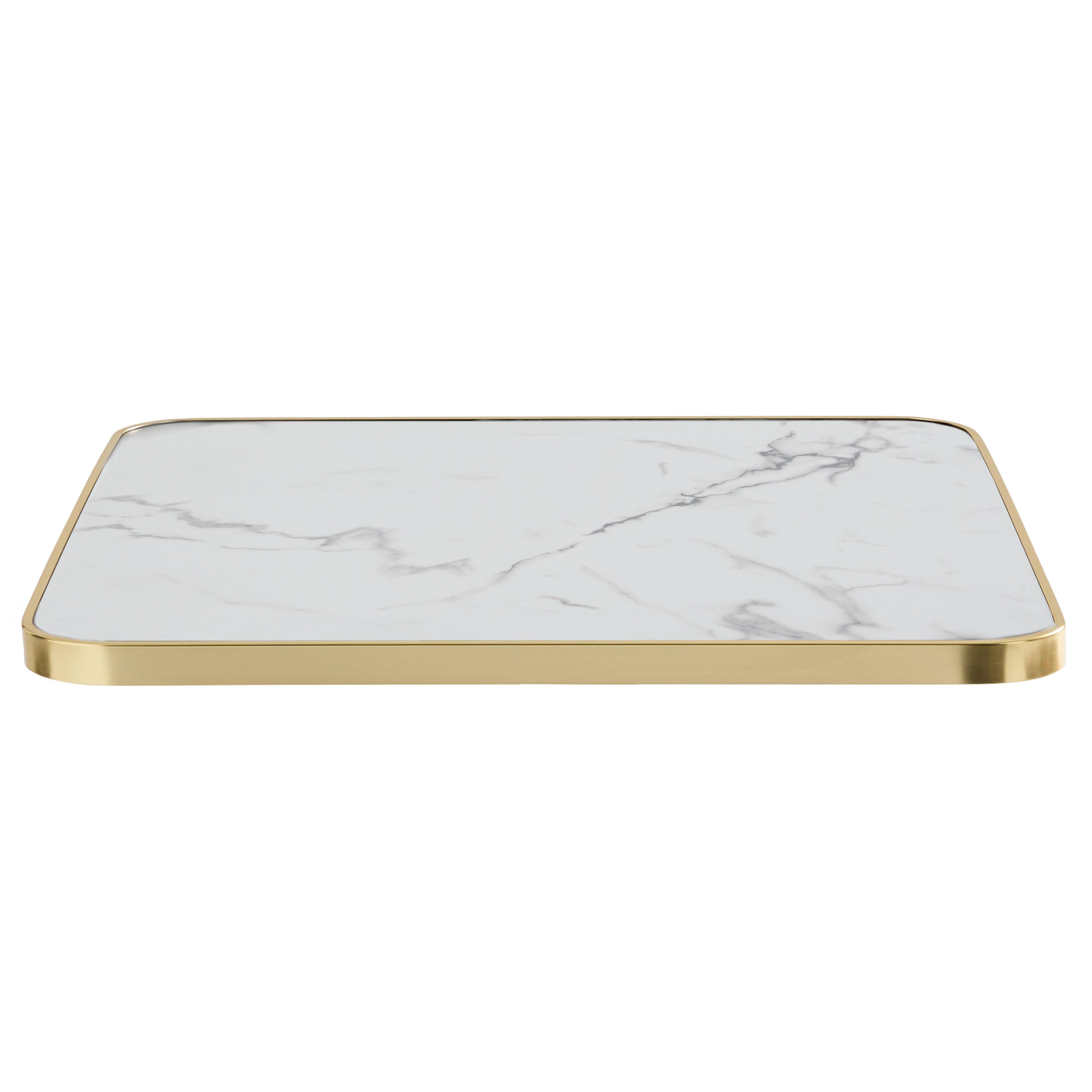 Oviala - Plateau de table carré marbre blanc cerclage doré 60cm Montmartre - Oviala - Image 2