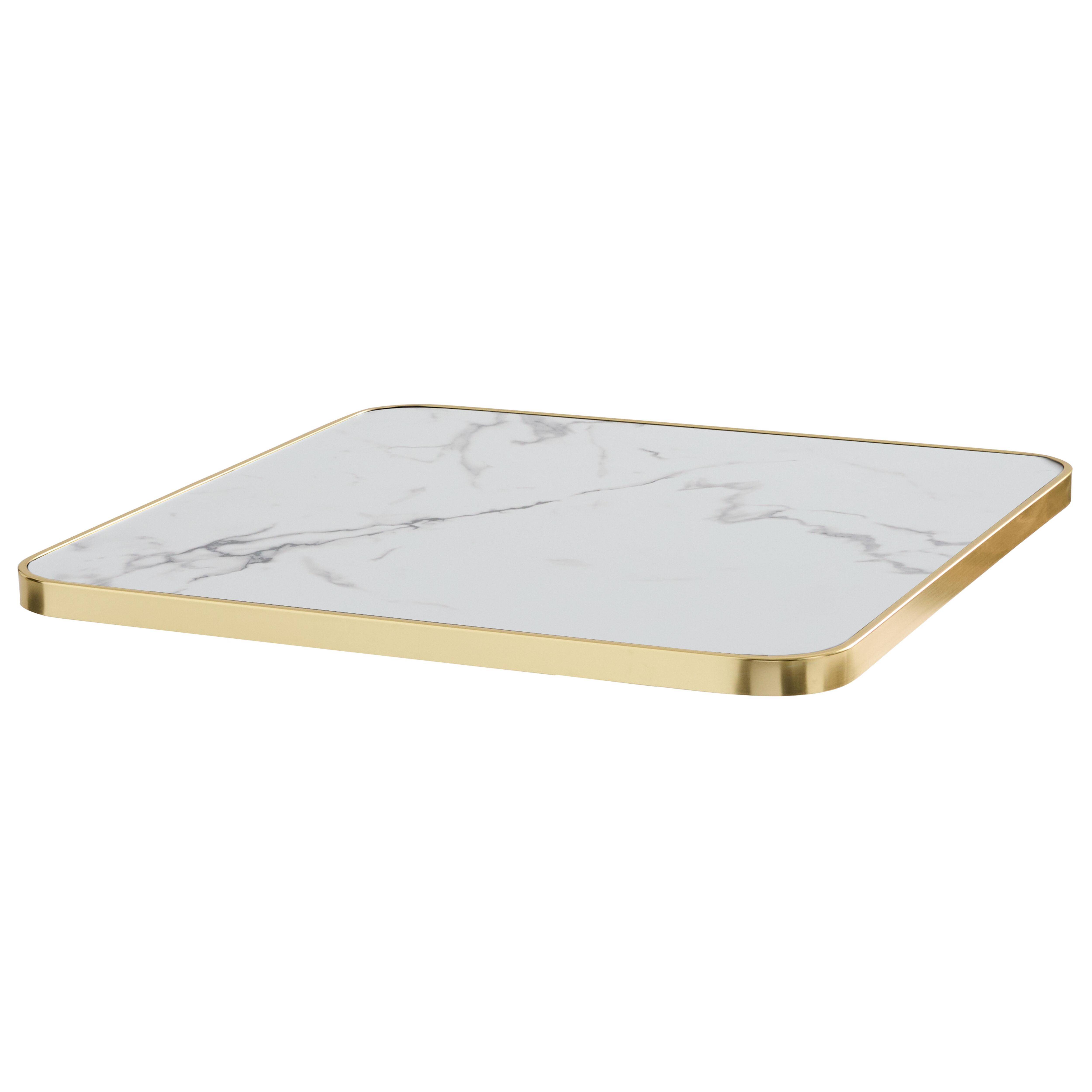 Oviala - Plateau de table carré marbre blanc cerclage doré 60cm Montmartre - Oviala - Image 1