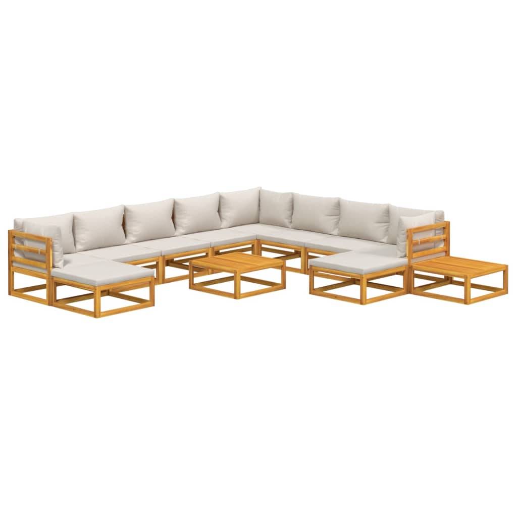 Helloshop26 - Salon de jardin meuble d'extérieur ensemble de mobilier 12 pièces avec coussins gris clair bois massif - Image 1