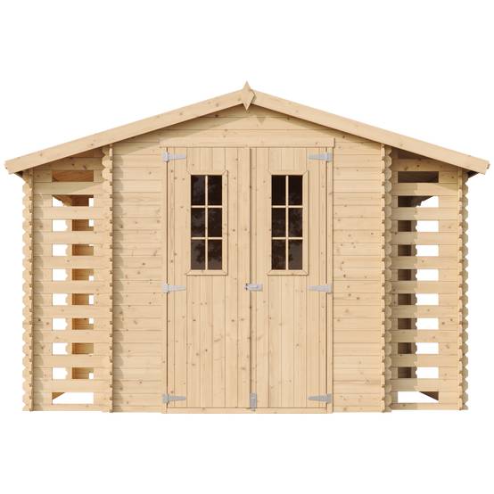 Timbela - Abri de jardin en bois et range bûches extérieur I206xL328xH218 cm/ 3,53+0,97+0,97 m² - 19 mm d’épaisseur - Timbela M391C - Image 3