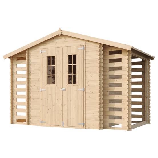 Timbela - Abri de jardin en bois et range bûches extérieur I206xL328xH218 cm/ 3,53+0,97+0,97 m² - 19 mm d’épaisseur - Timbela M391C - Image 4