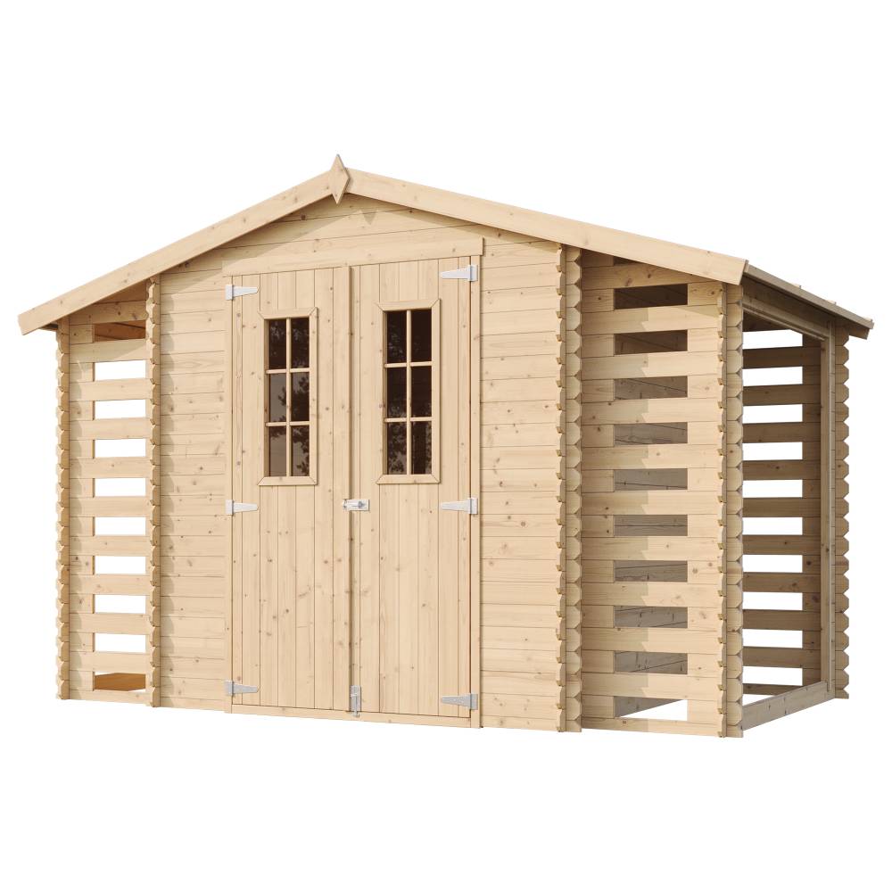 Timbela - Abri de jardin en bois et range bûches extérieur I206xL328xH218 cm/ 3,53+0,97+0,97 m² - 19 mm d’épaisseur - Timbela M391C - Image 4