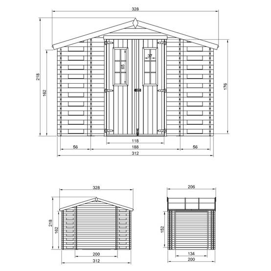 Timbela - Abri de jardin en bois et range bûches extérieur I206xL328xH218 cm/ 3,53+0,97+0,97 m² - 19 mm d’épaisseur - Timbela M391C - Image 5