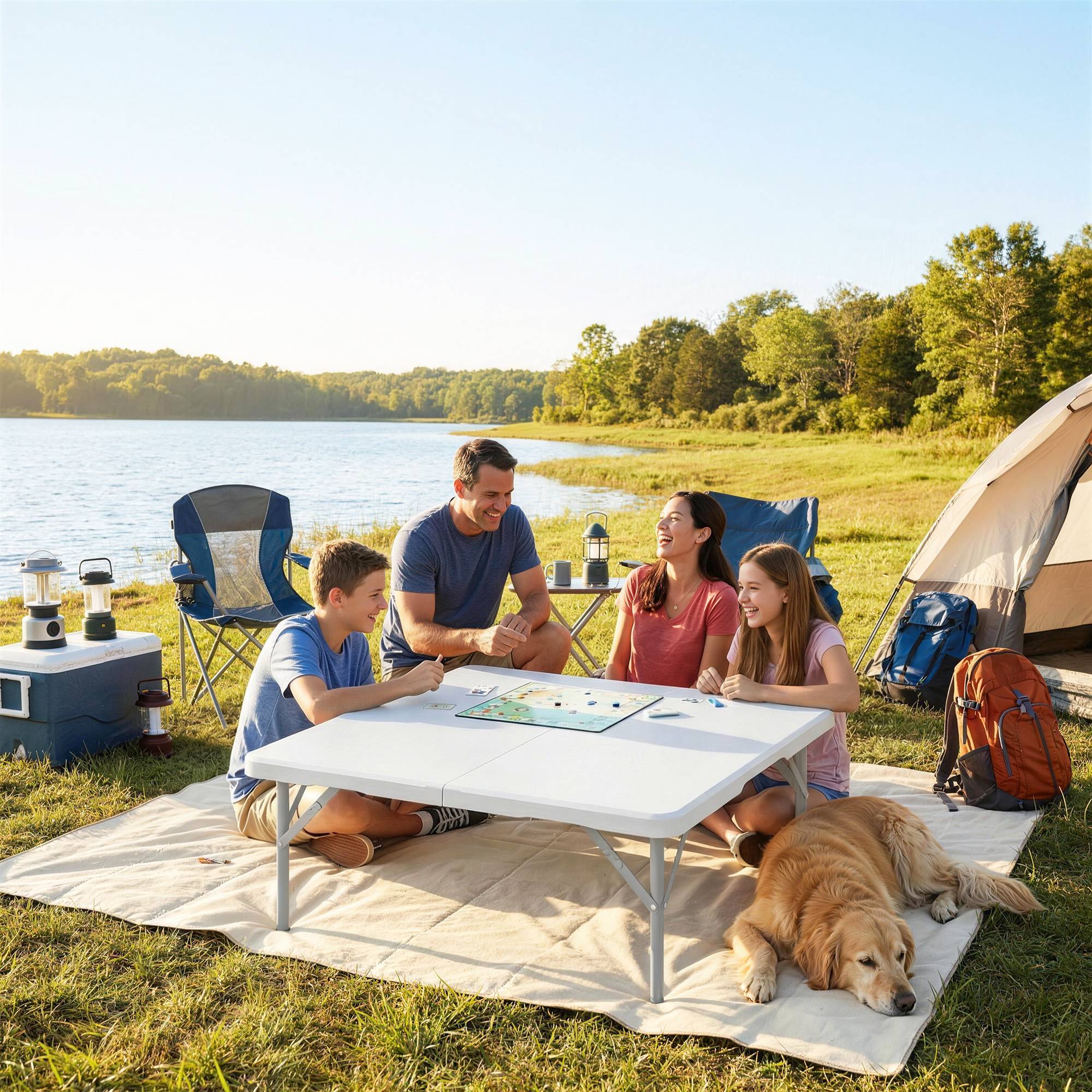 ComfortXL - Table pliante camping HDPE métal jardin repas hauteur réglable 86 x 86 x 74 cm blanche - ComfortXL Outdoor Living - Image 4