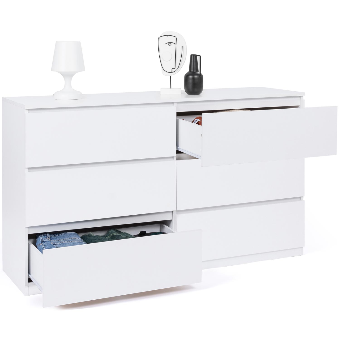 Commode 6 tiroirs TOMI XXL 140 cm bois blanc - Image 4
