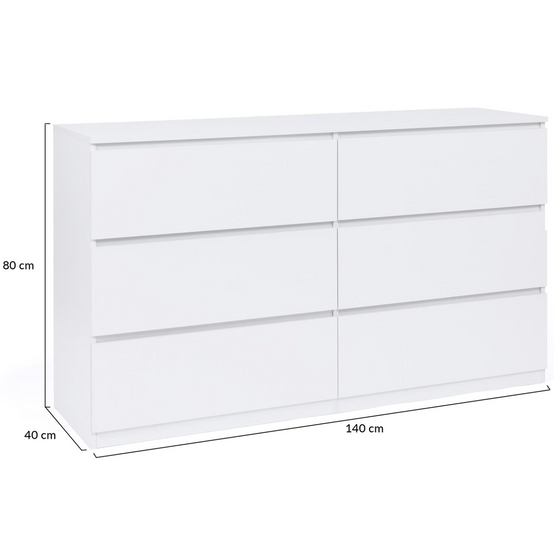 Commode 6 tiroirs TOMI XXL 140 cm bois blanc - Image 6