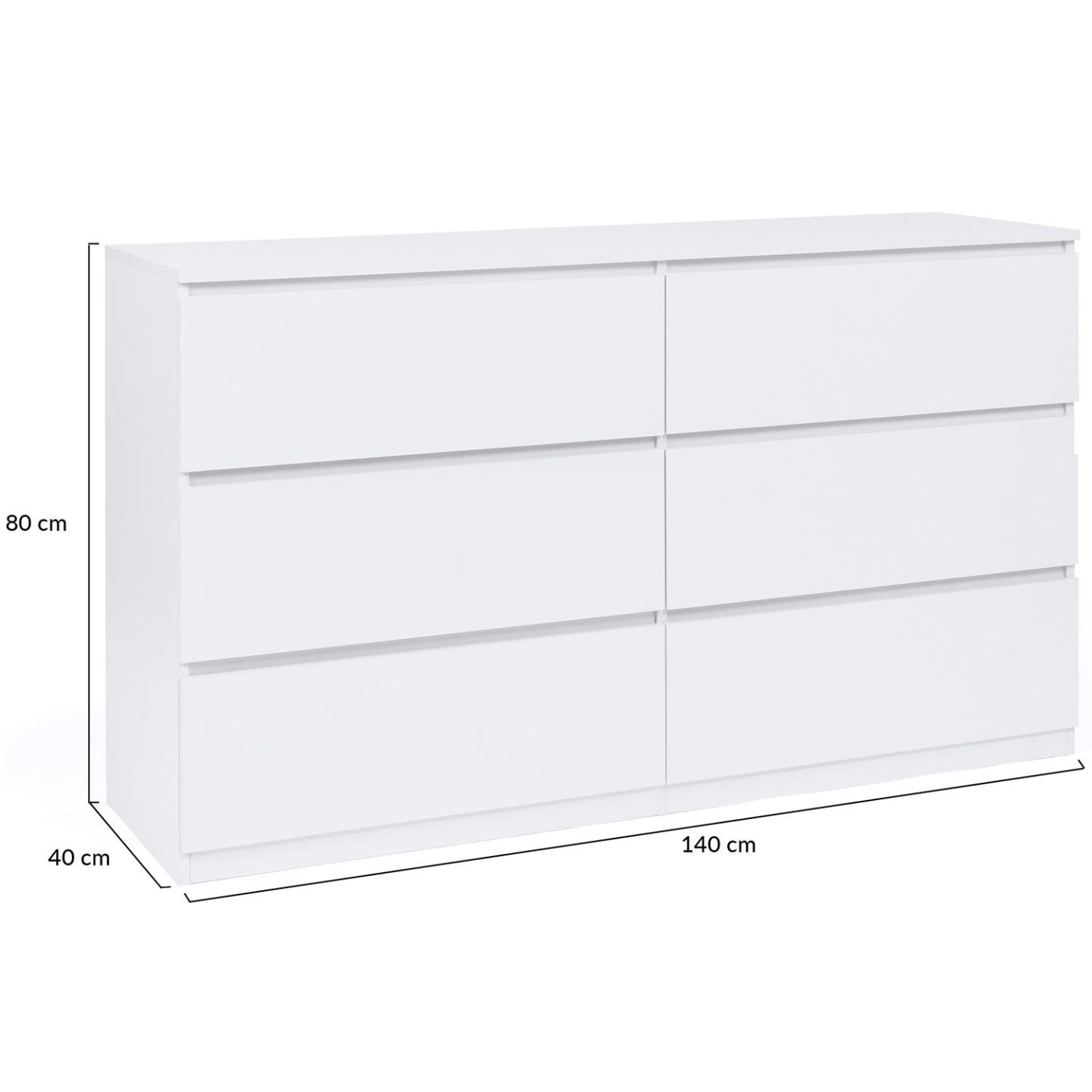Commode 6 tiroirs TOMI XXL 140 cm bois blanc - Image 6