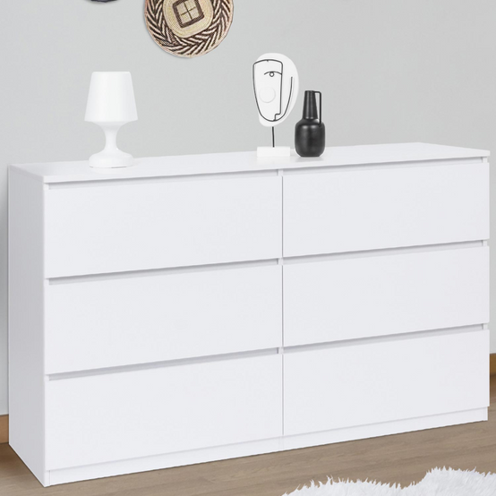 Commode 6 tiroirs TOMI XXL 140 cm bois blanc - Image 1