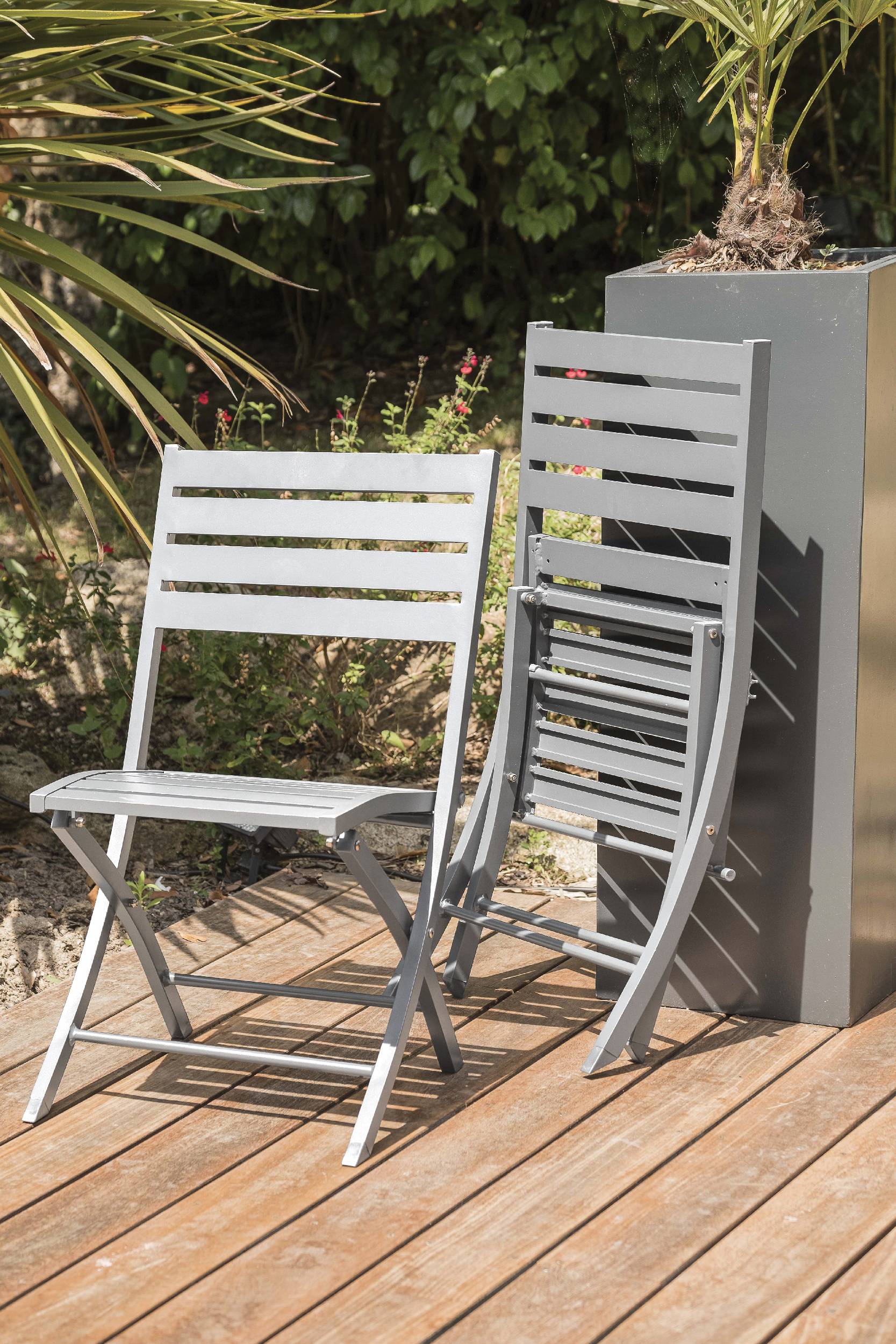 City Garden - Chaise de jardin pliante en aluminium - Gris clair - MARIUS - Image 3