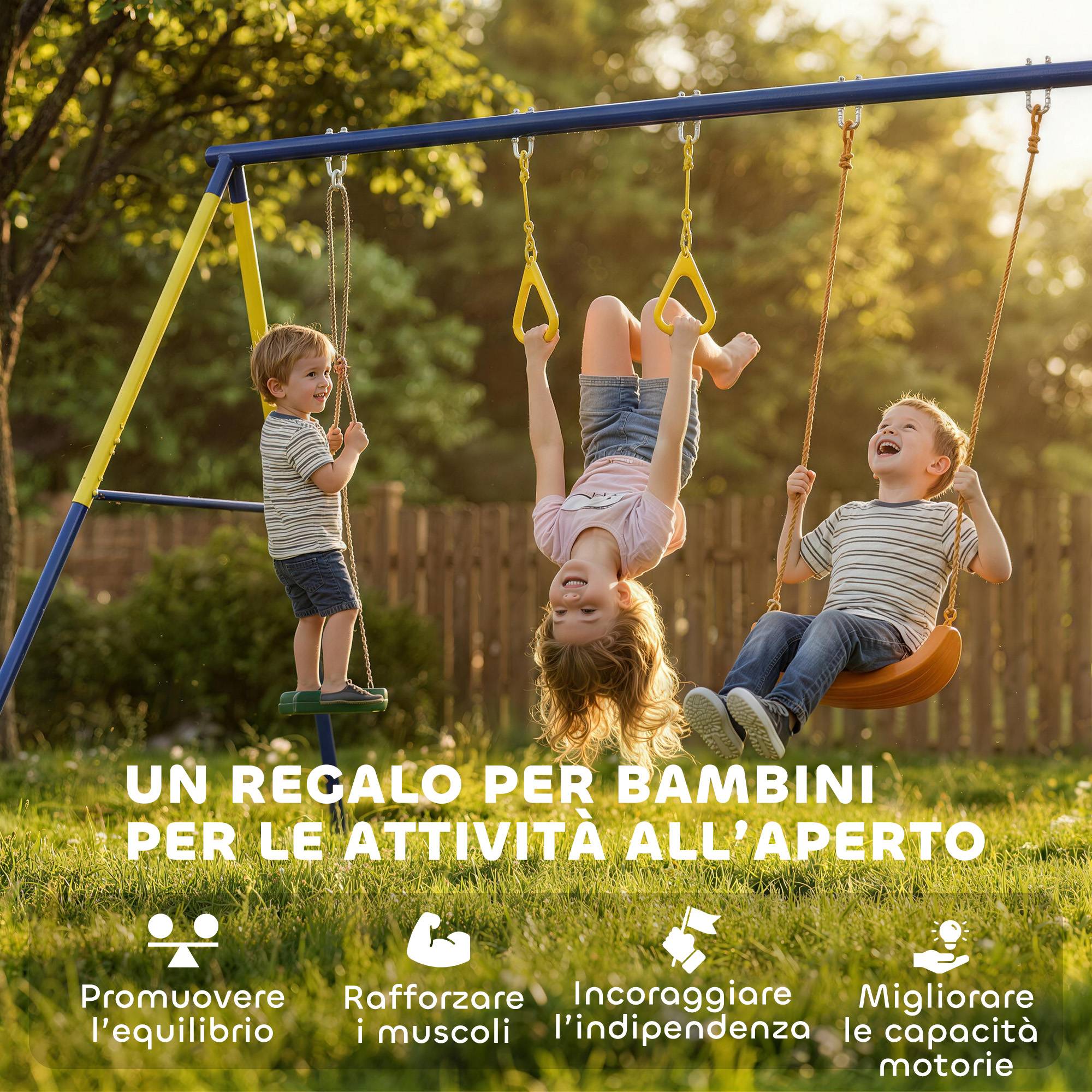 Balançoire de jardin 3 en 1 pour enfants de 3 à 8 ans, en acier et PE, 285 x 160 x 181 cm, multicolore - Image 8