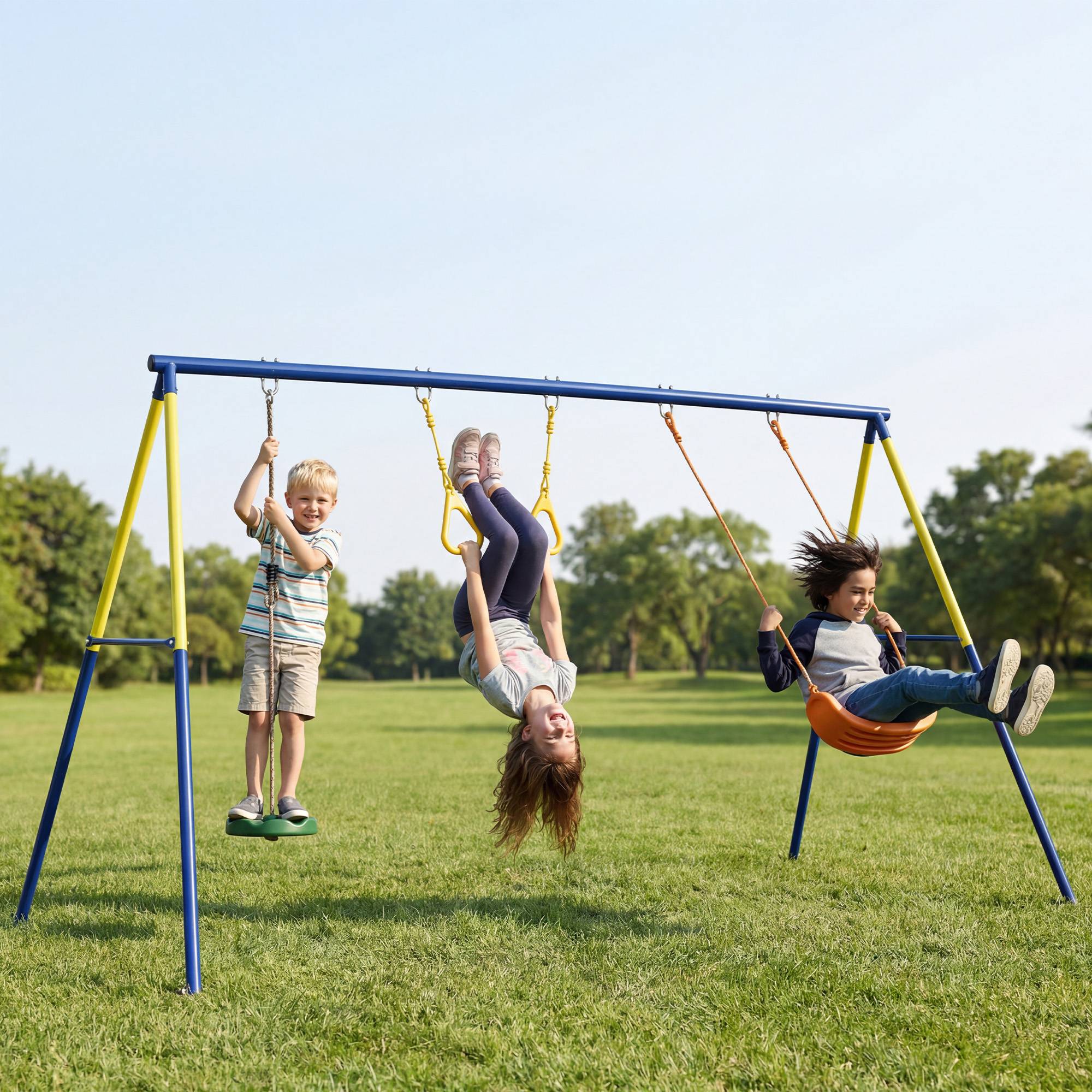 Balançoire de jardin 3 en 1 pour enfants de 3 à 8 ans, en acier et PE, 285 x 160 x 181 cm, multicolore - Image 2