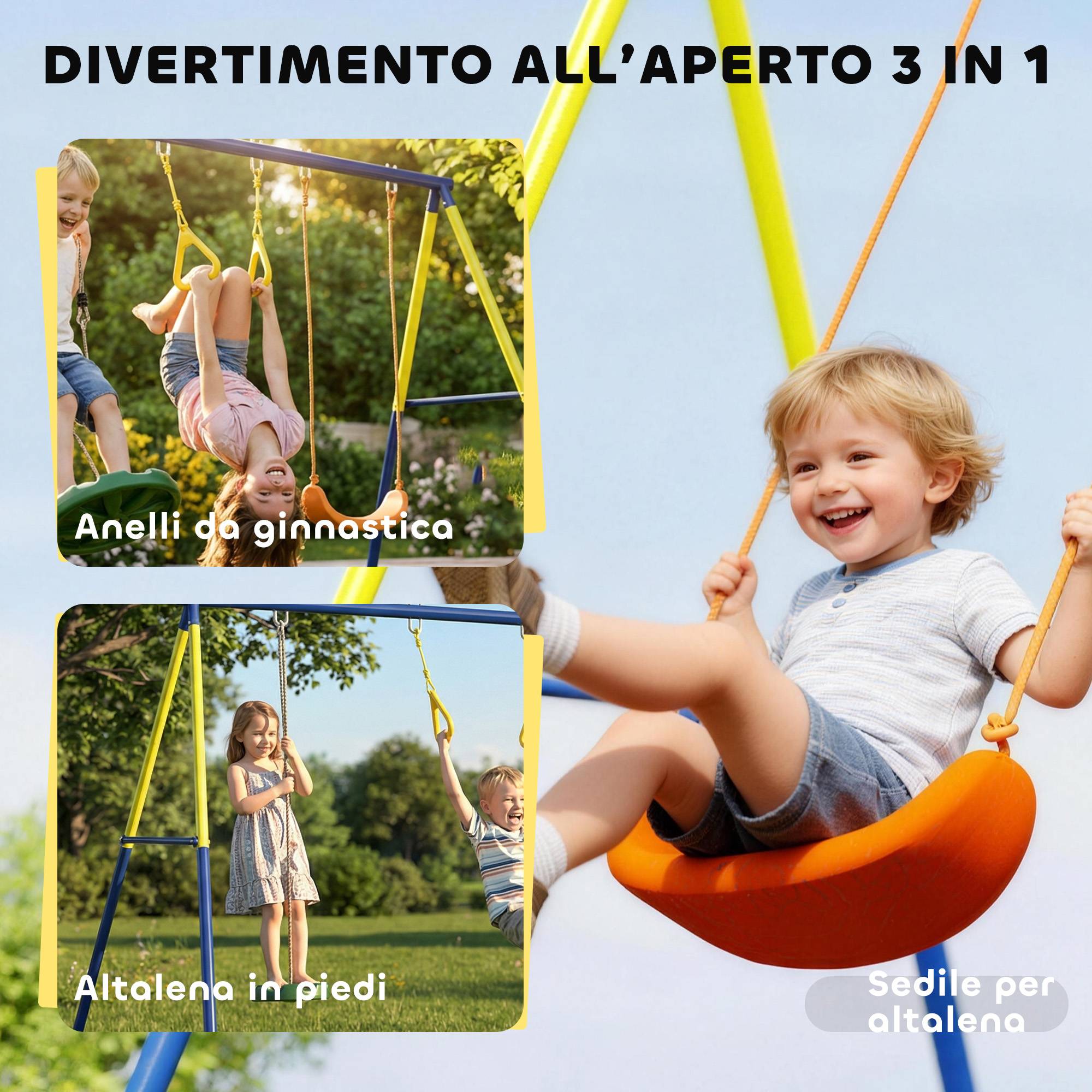 Balançoire de jardin 3 en 1 pour enfants de 3 à 8 ans, en acier et PE, 285 x 160 x 181 cm, multicolore - Image 5