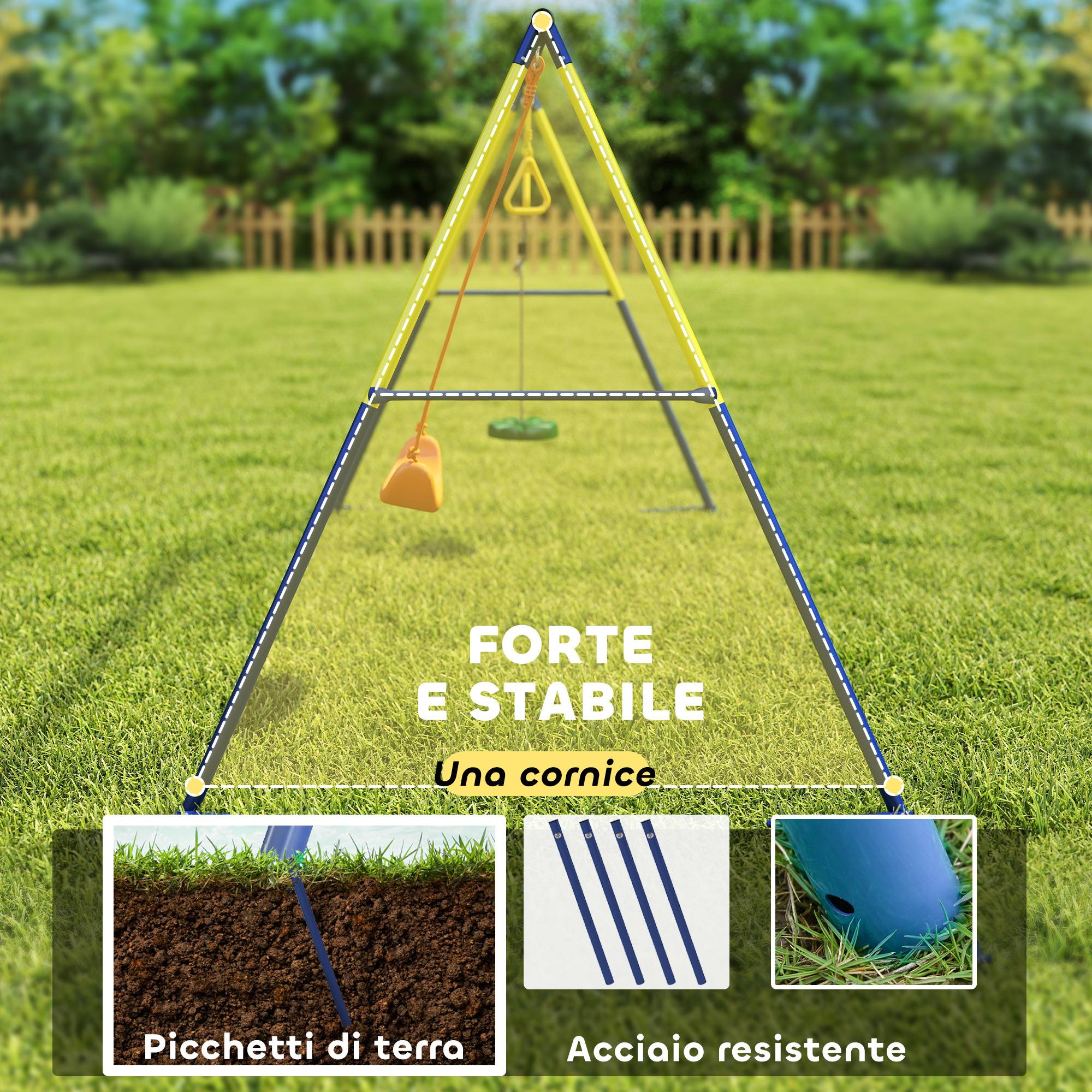 Balançoire de jardin 3 en 1 pour enfants de 3 à 8 ans, en acier et PE, 285 x 160 x 181 cm, multicolore - Image 6