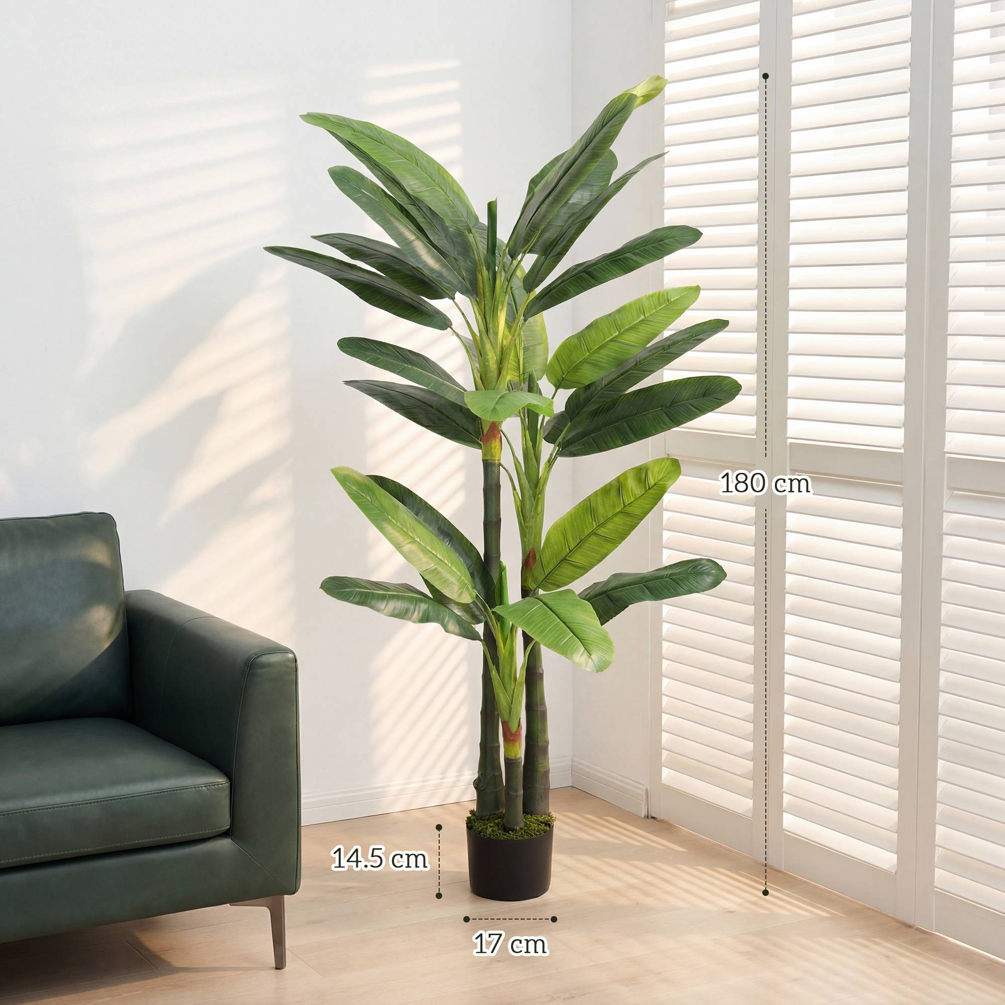 Bananier artificiel plante factice 18 feuilles 180 cm vert - Image 5