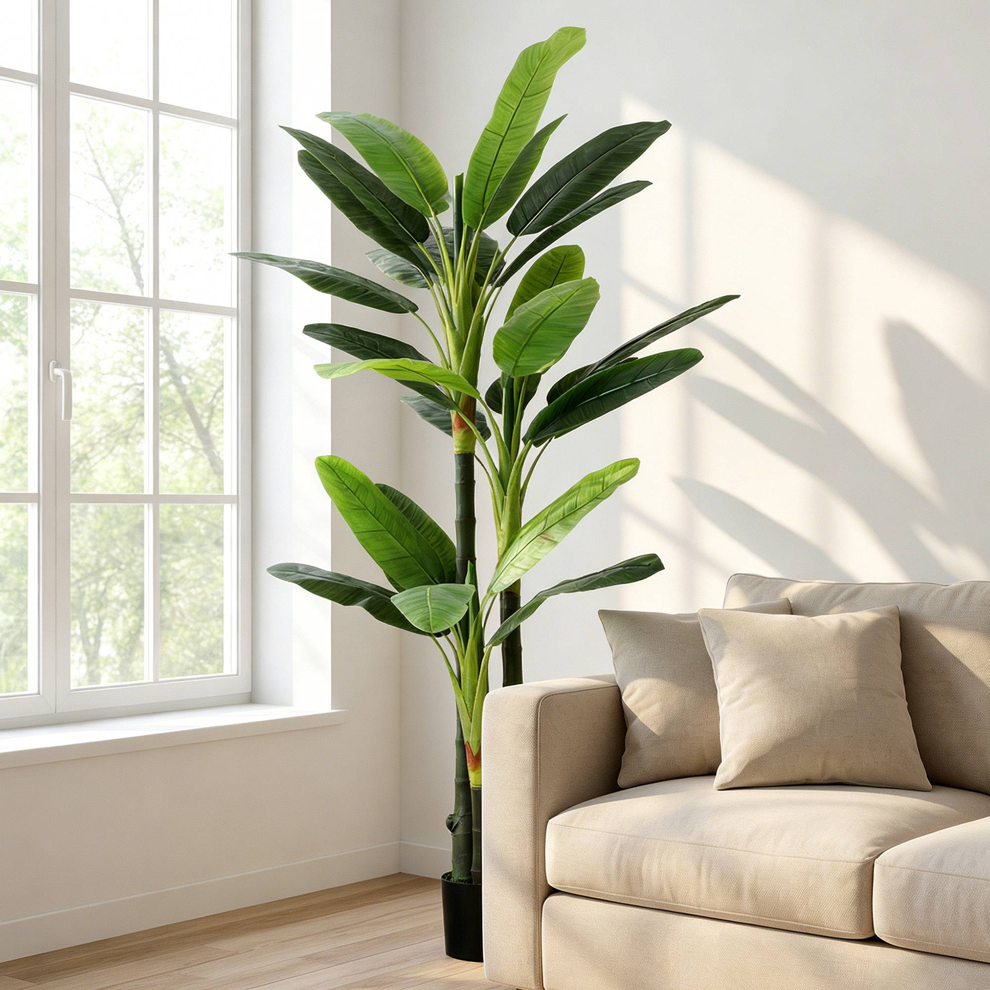 Bananier artificiel plante factice 18 feuilles 180 cm vert - Image 3