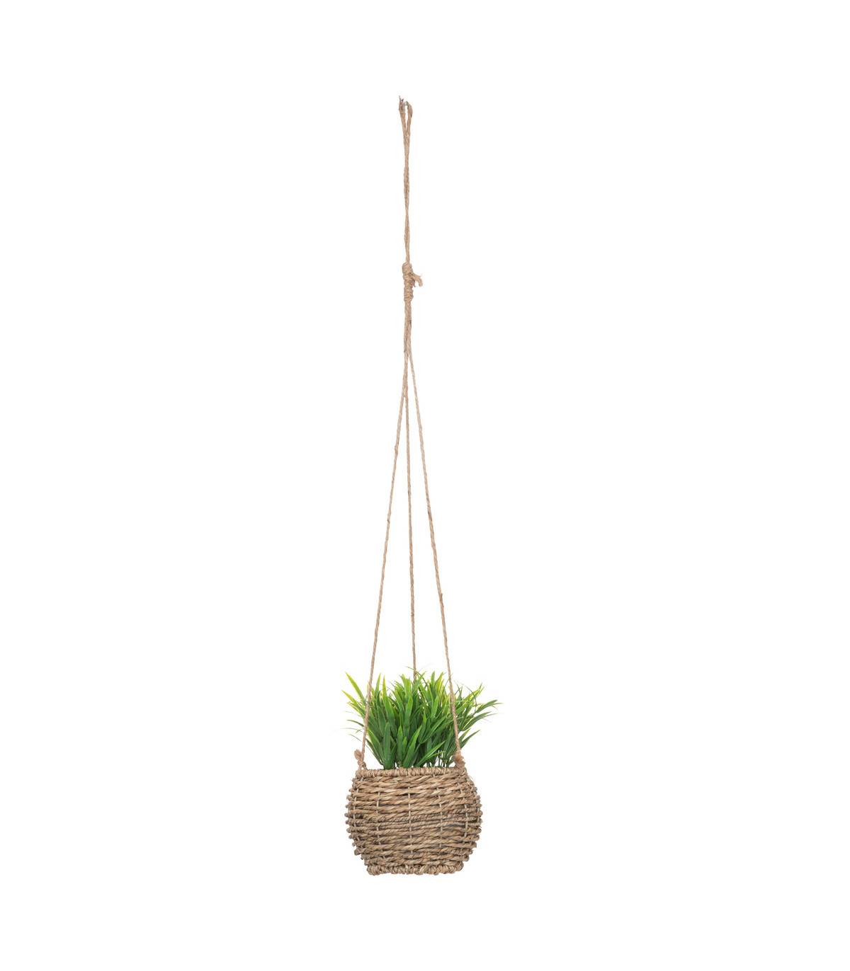 Plante artificielle suspendue pot en roseau H 60 cm - Image 1