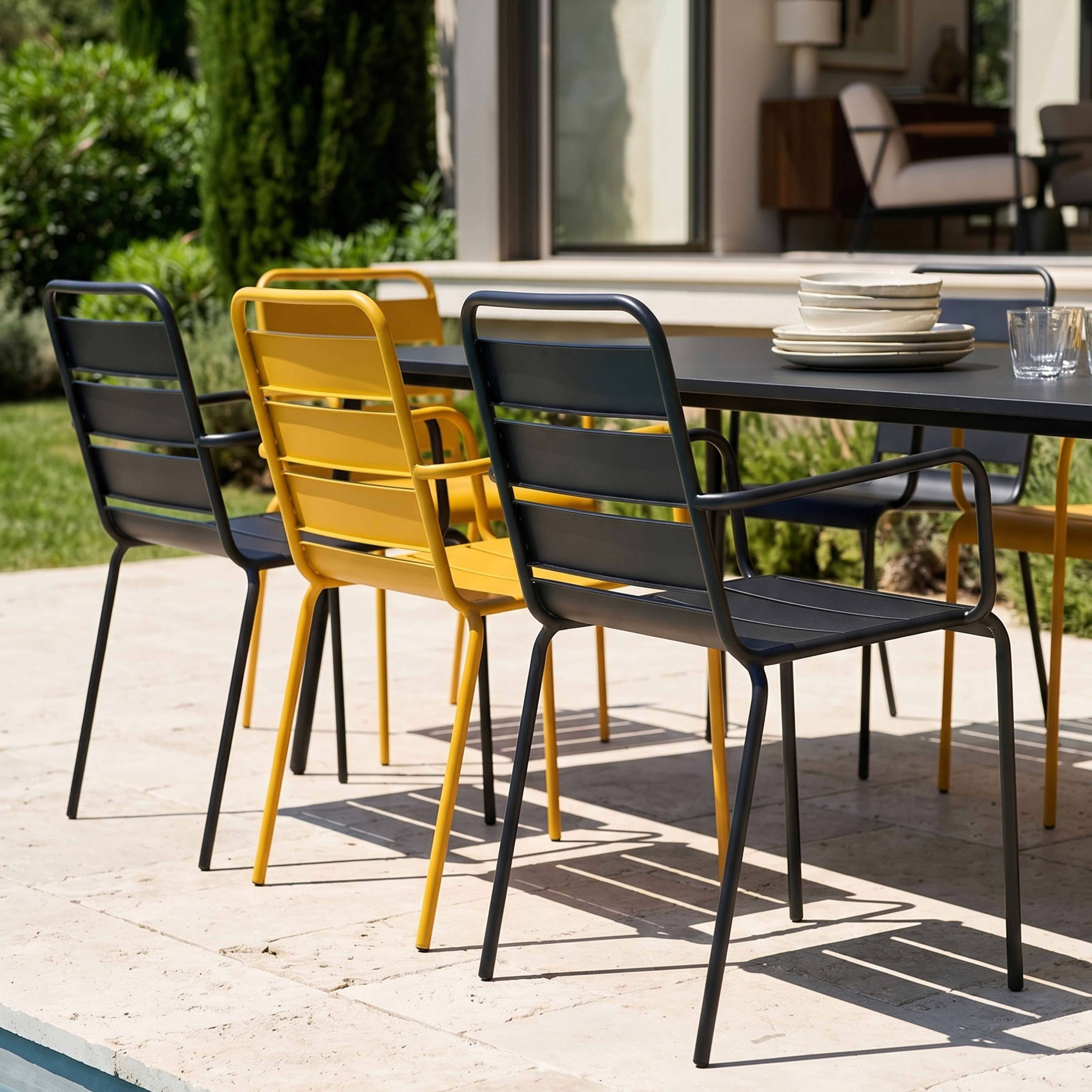 Oviala - Ensemble table de jardin et 8 fauteuils en métal jaune et gris Palavas - Oviala - Image 4