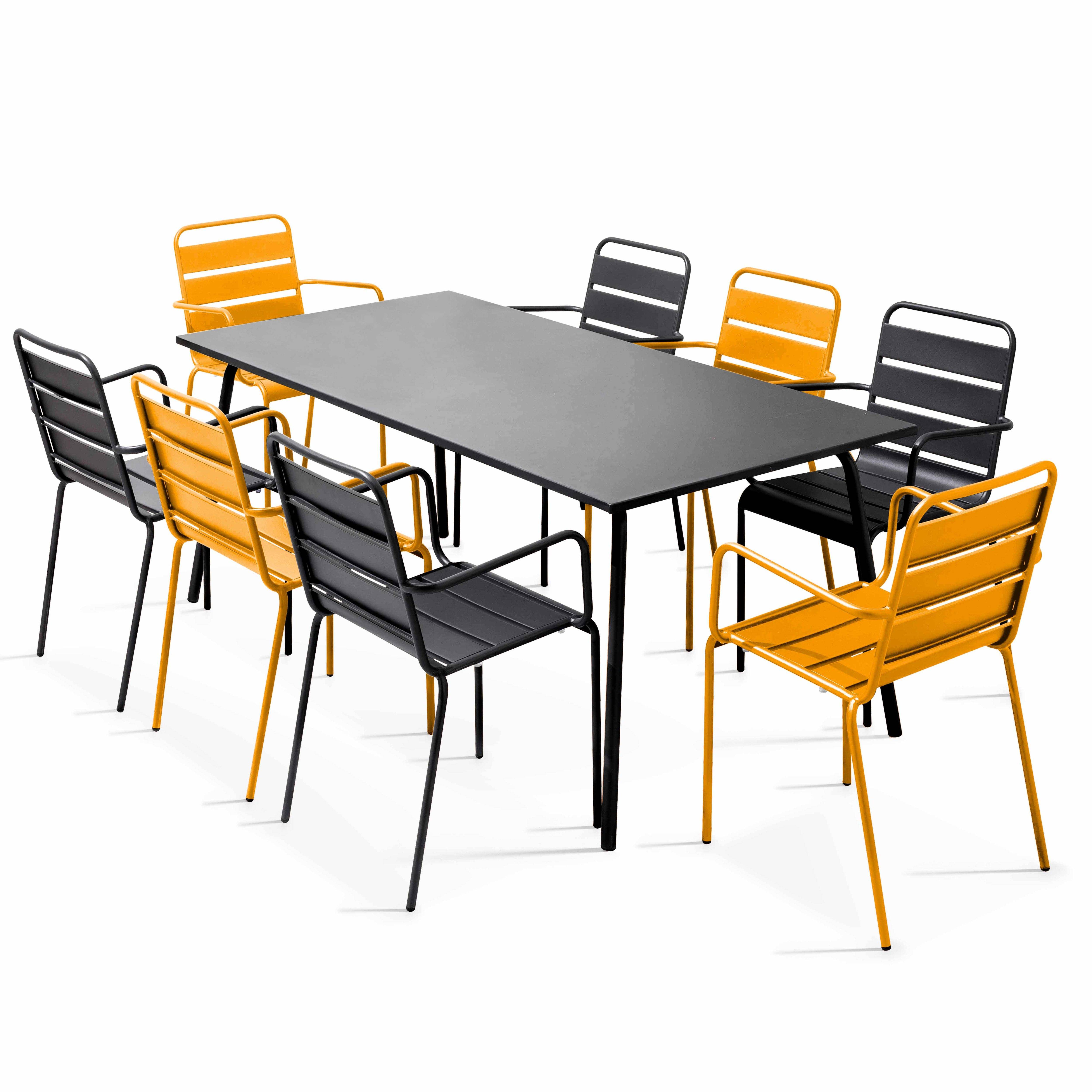 Oviala - Ensemble table de jardin et 8 fauteuils en métal jaune et gris Palavas - Oviala - Image 1