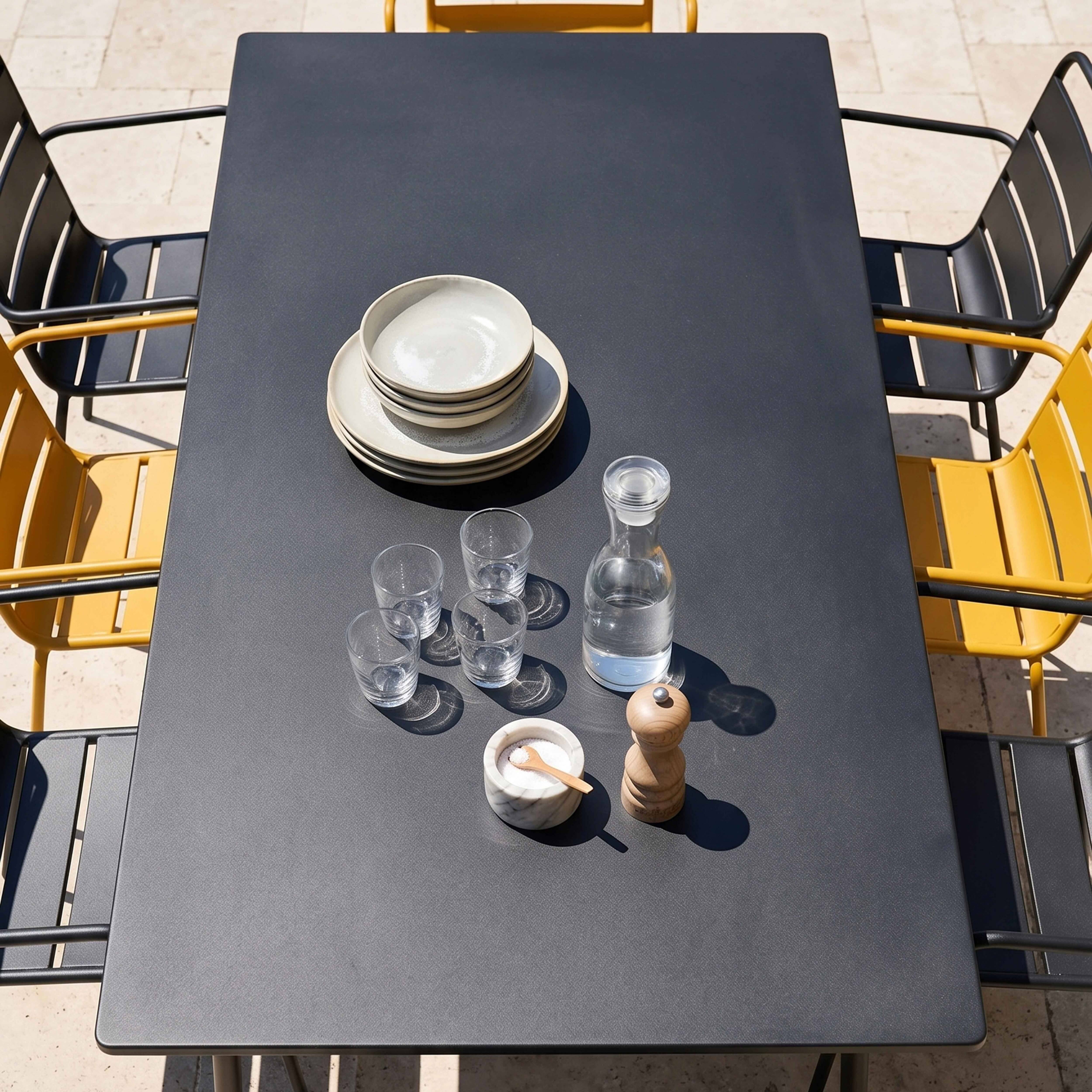 Oviala - Ensemble table de jardin et 8 fauteuils en métal jaune et gris Palavas - Oviala - Image 3